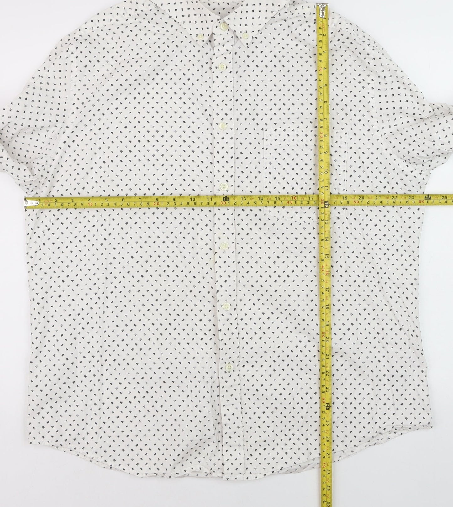 Goodfellow & Co Women's White Printed Button-Up Shirt XL Cotton Slim Fit