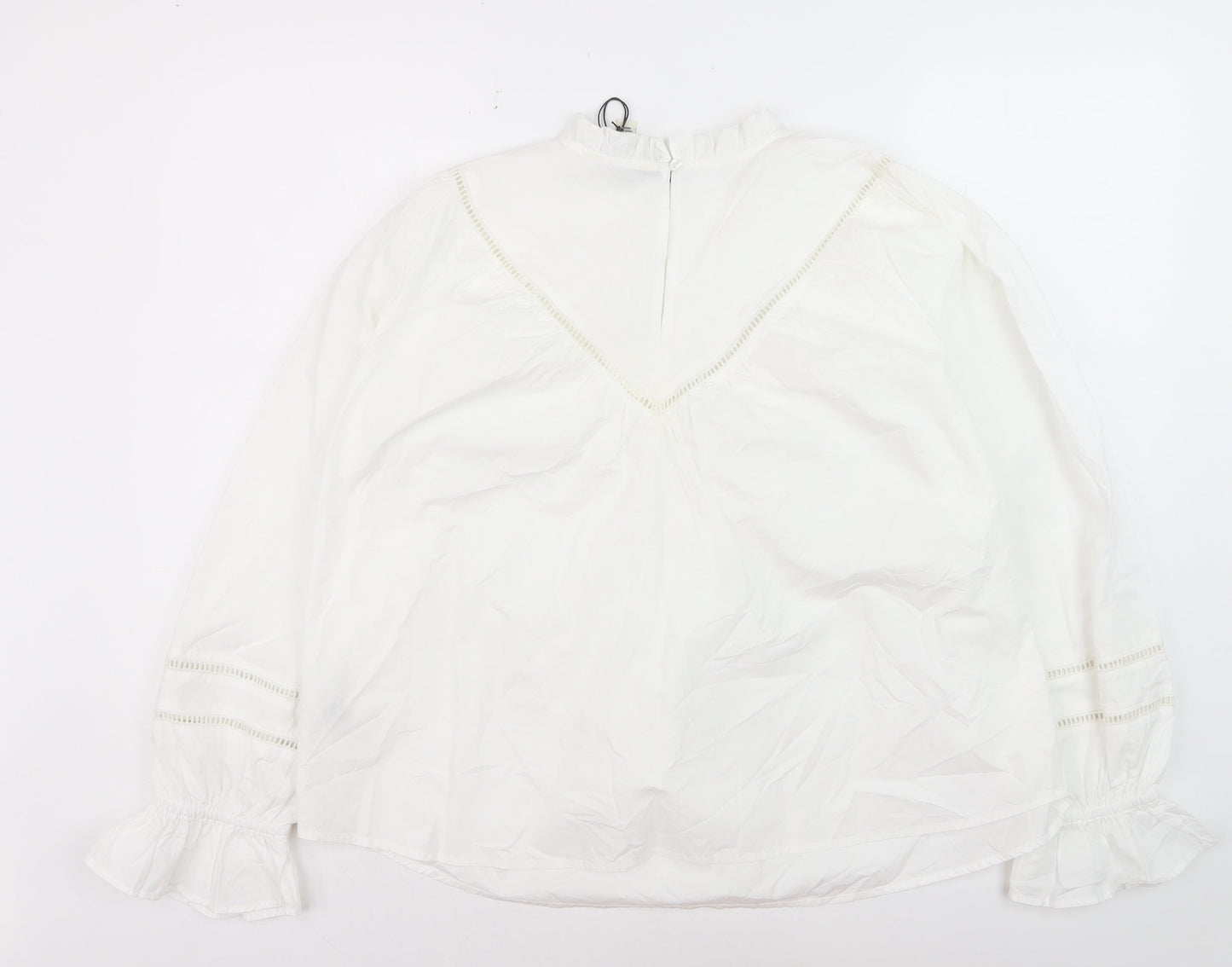 River Island Women’s White Cotton Ruffle High Neck Blouse Size 12
