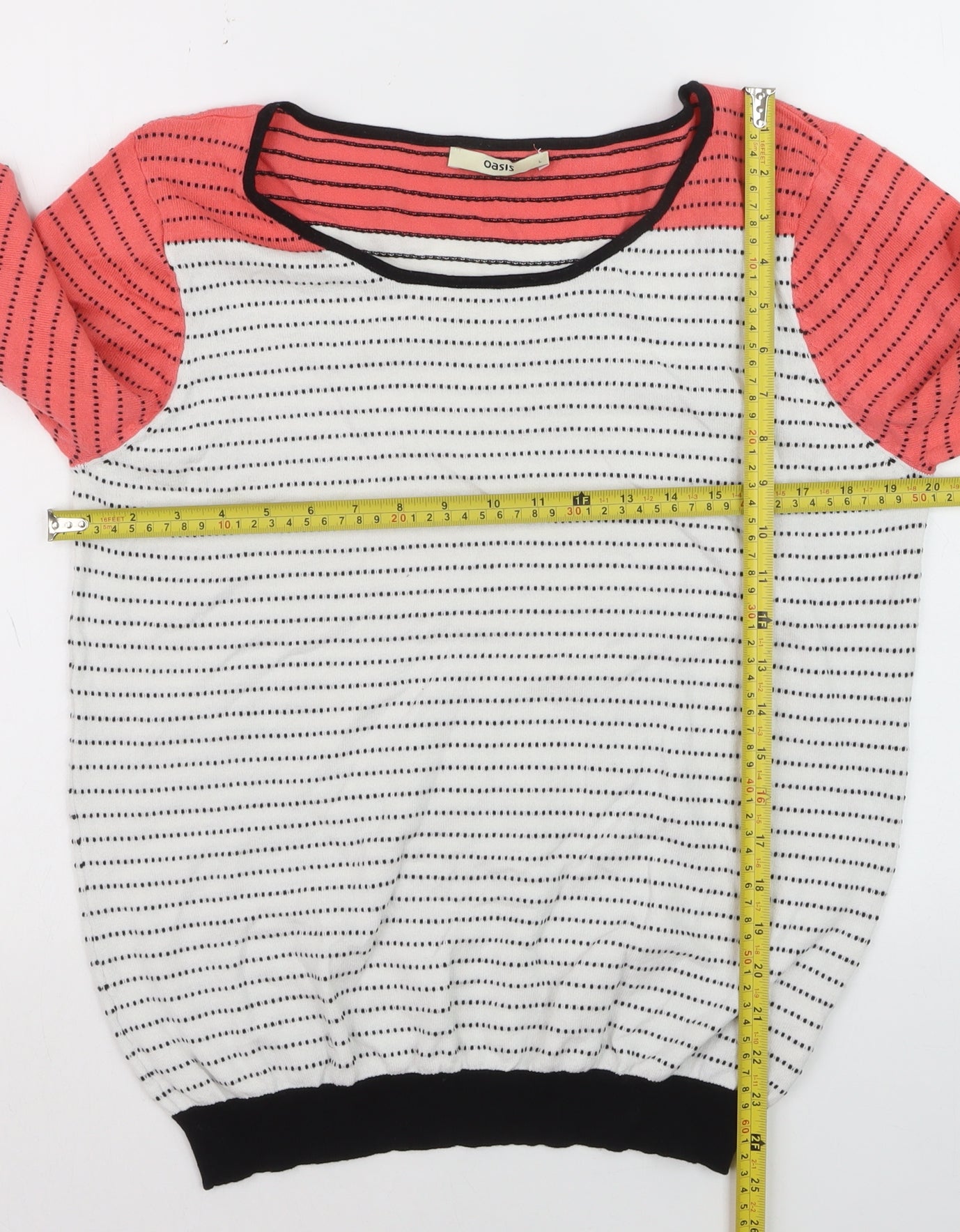 Oasis Women Multicoloured Striped Cotton Knit Pullover Jumper Size L