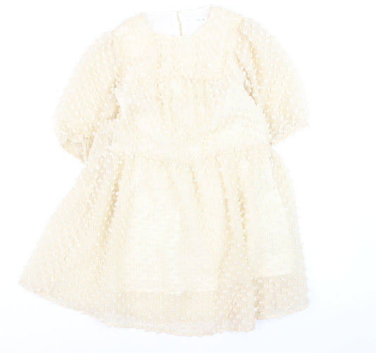 Zara Girls Ivory A-Line Textured Puff Sleeve Party Dress 11-12 Years