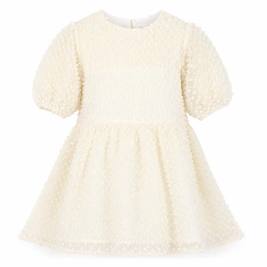 Zara Girls Ivory A-Line Textured Puff Sleeve Party Dress 11-12 Years