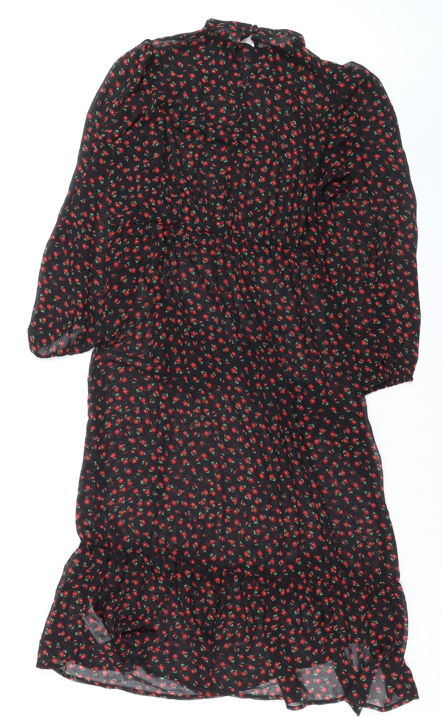 New Look Women's Black Floral Midi Fit & Flare Dress Size 14