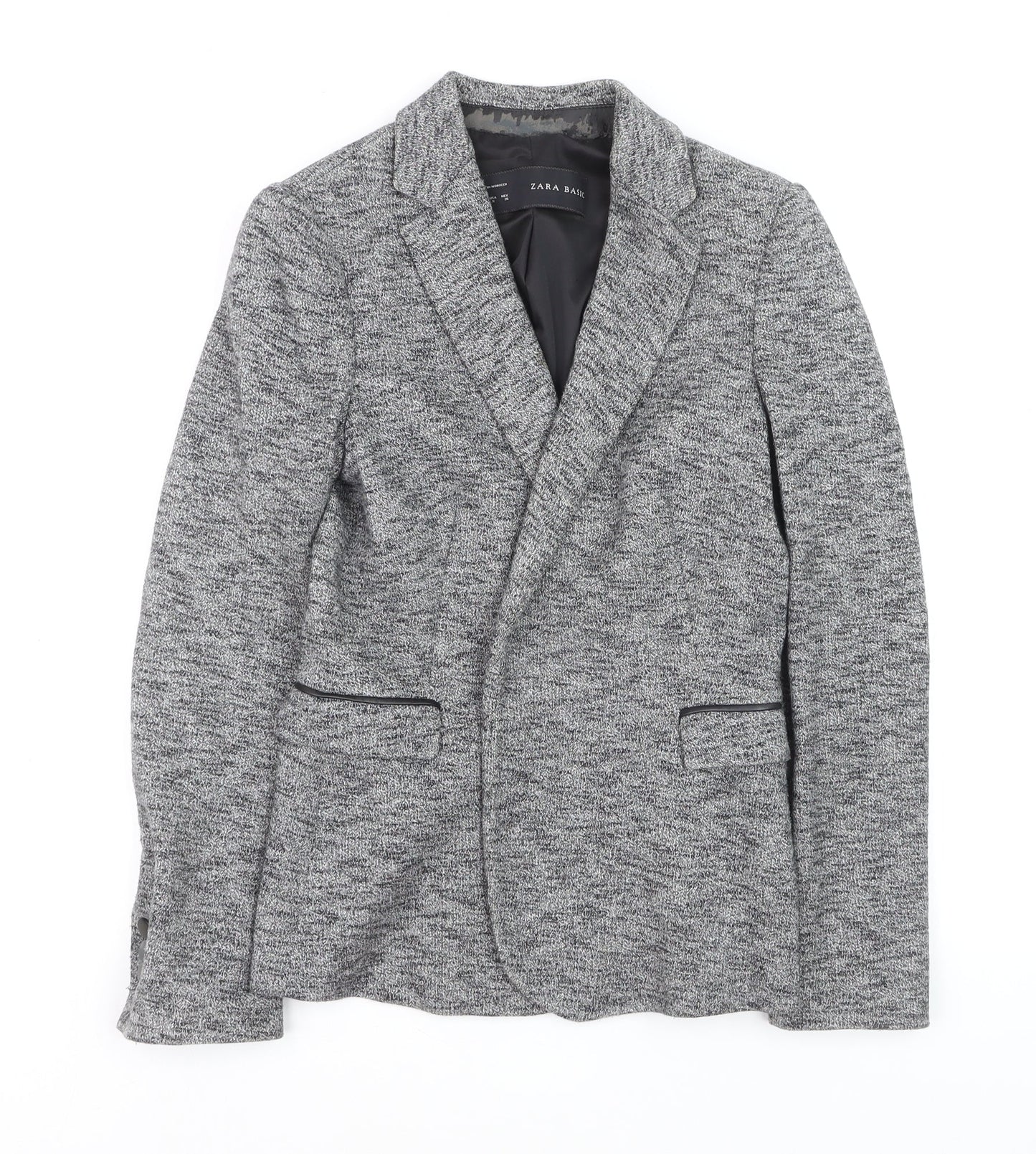 Zara Basic Women Grey Tweed Single-Breasted Blazer Size S