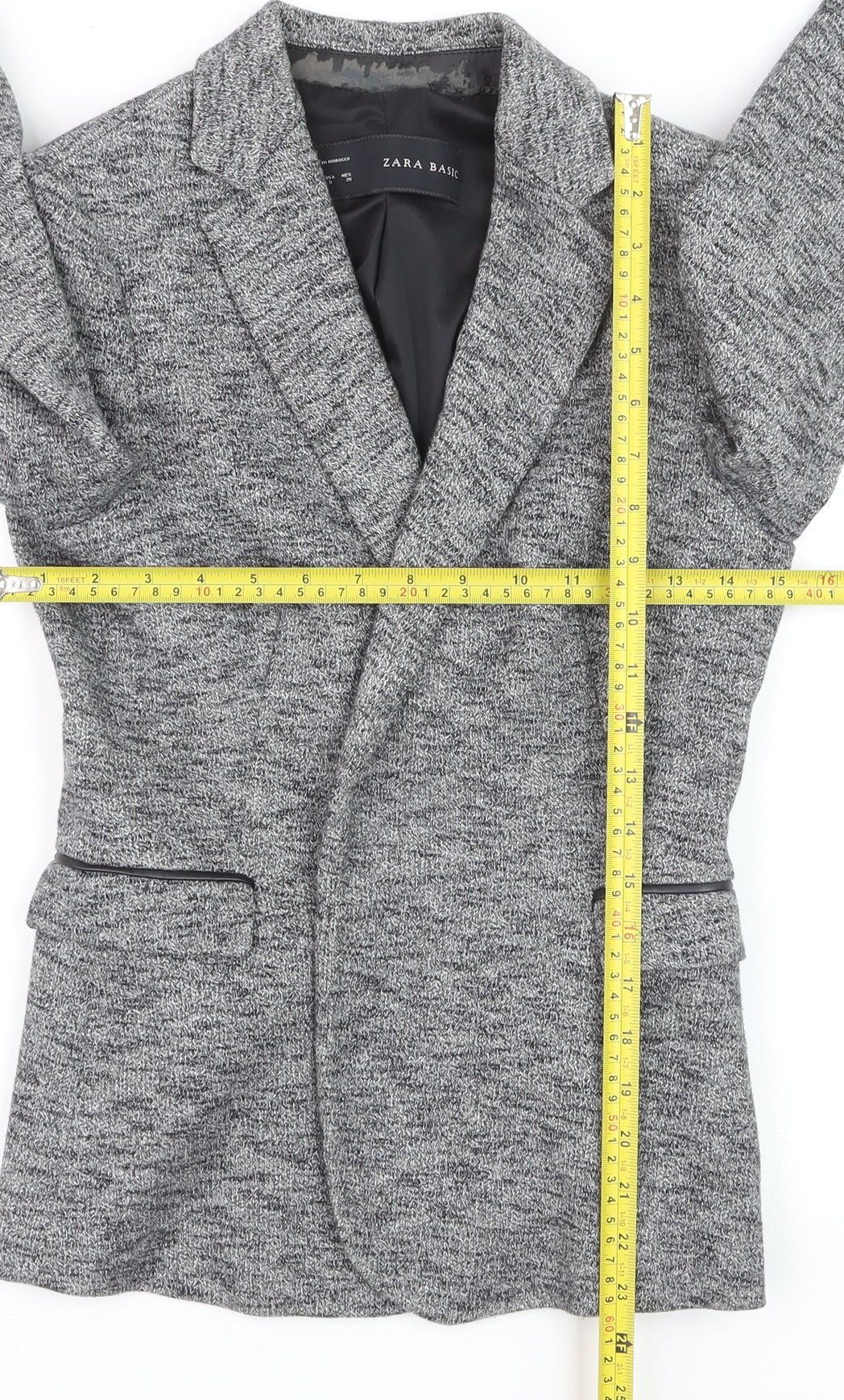 Zara Basic Women Grey Tweed Single-Breasted Blazer Size S