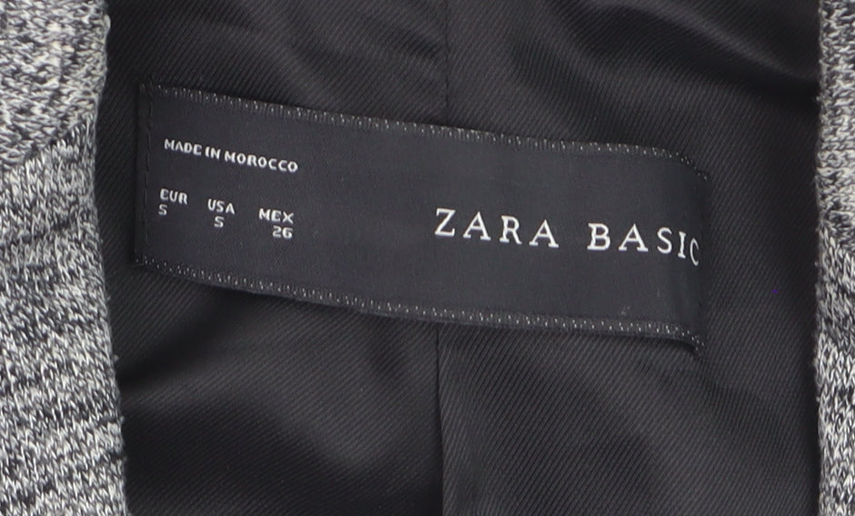 Zara Basic Women Grey Tweed Single-Breasted Blazer Size S