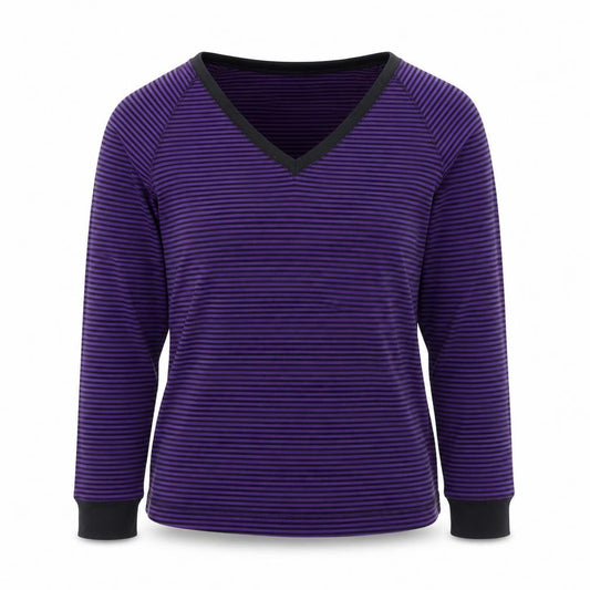 Ralph Lauren Women Purple Striped V-Neck Long Sleeve Cotton Jumper M