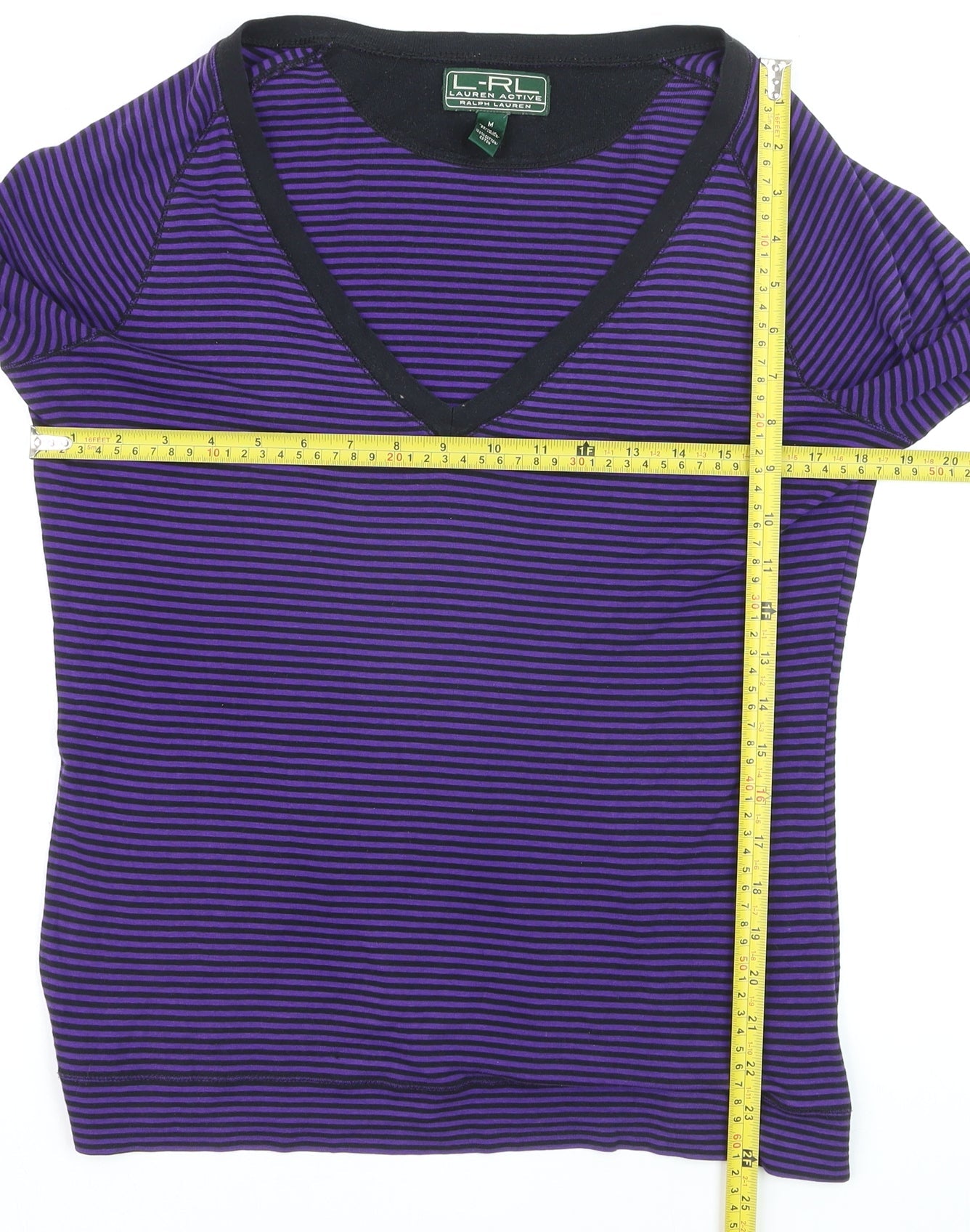 Ralph Lauren Women Purple Striped V-Neck Long Sleeve Cotton Jumper M