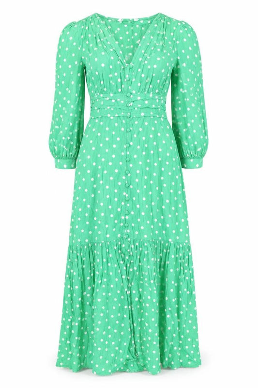 Zara Women Green Polka Dot Midi Fit & Flare Dress S