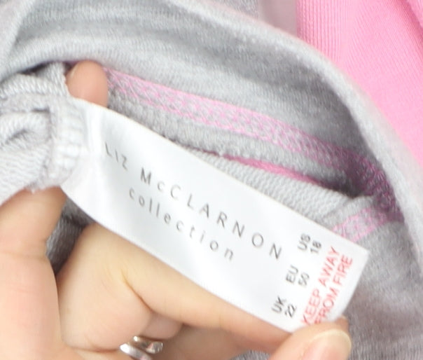 Liz McClarnon Women Grey & Pink Hooded Pullover Hoodie Size 12