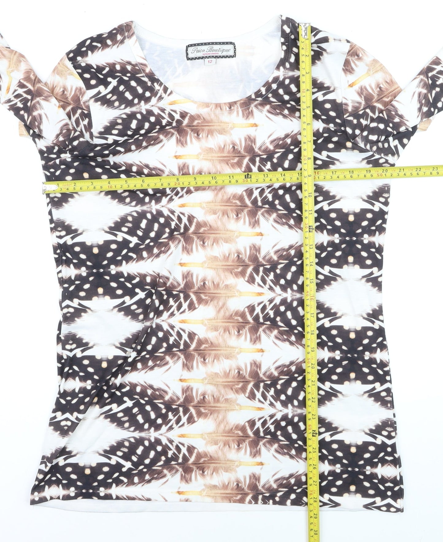 Paco Boutique Womens Multicoloured Feather Print Jumper Size 12