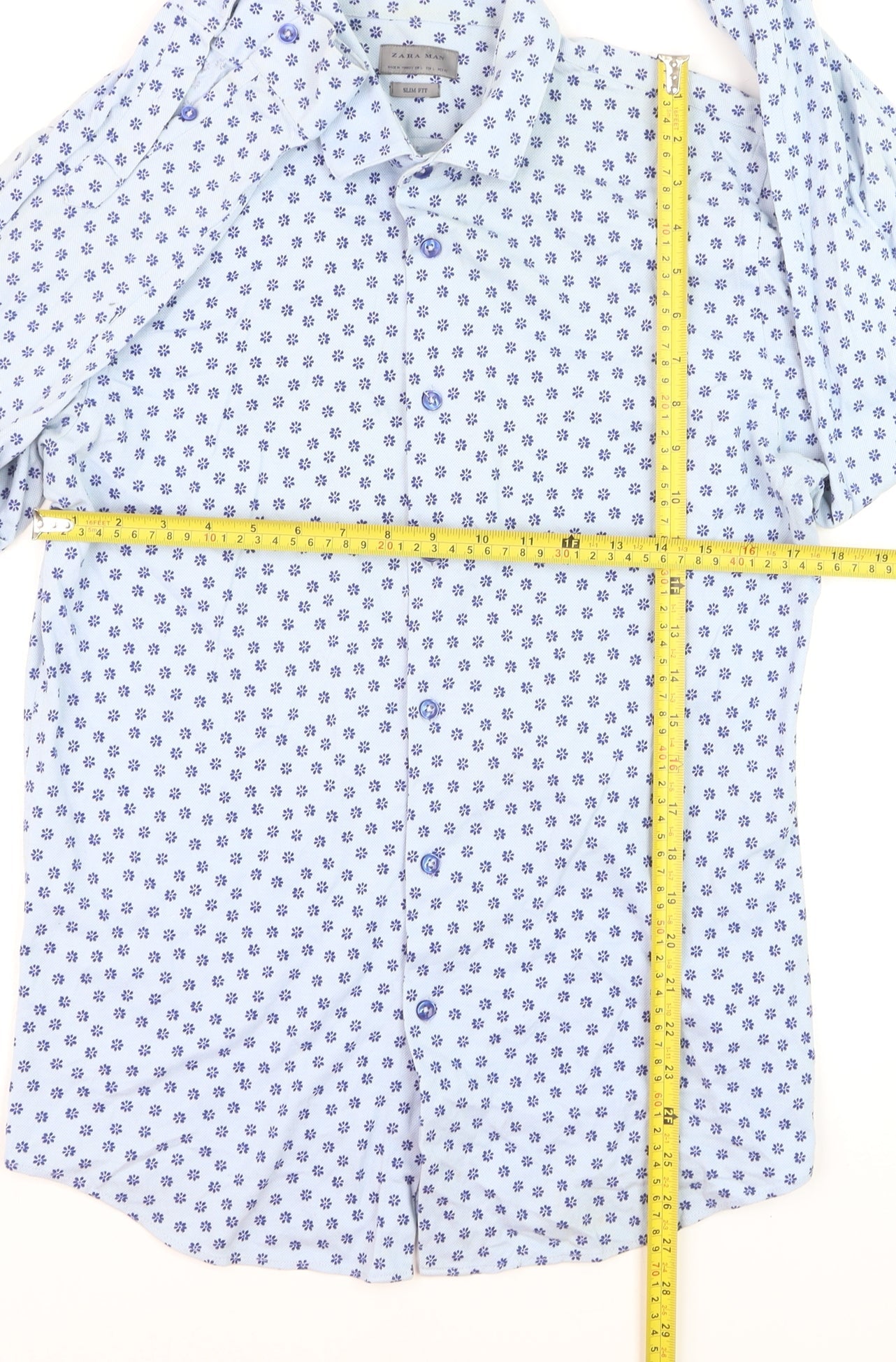 Zara Unisex White Floral Slim Fit Long Sleeve Button-Up Shirt L