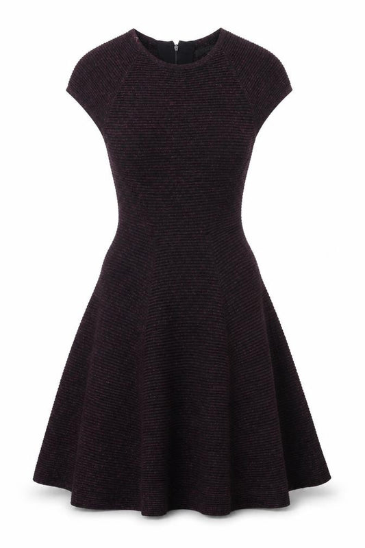 Coast Women Black & Purple Fit & Flare Short Sleeve Knit Dress UK 10
