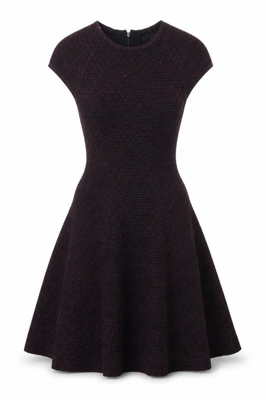 Coast Women Black & Purple Fit & Flare Short Sleeve Knit Dress UK 10