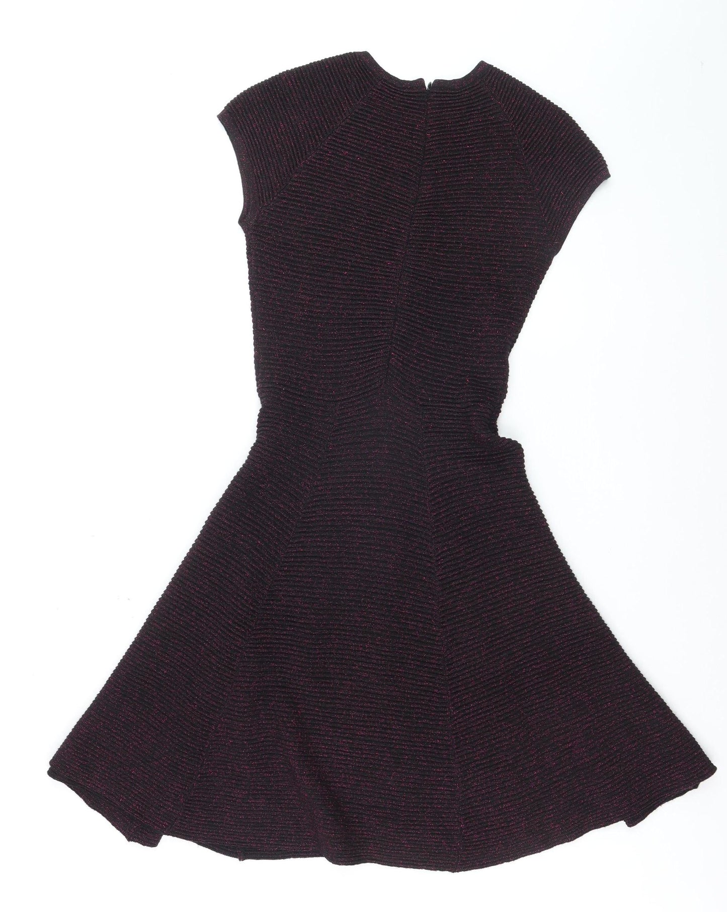 Coast Women Black & Purple Fit & Flare Short Sleeve Knit Dress UK 10