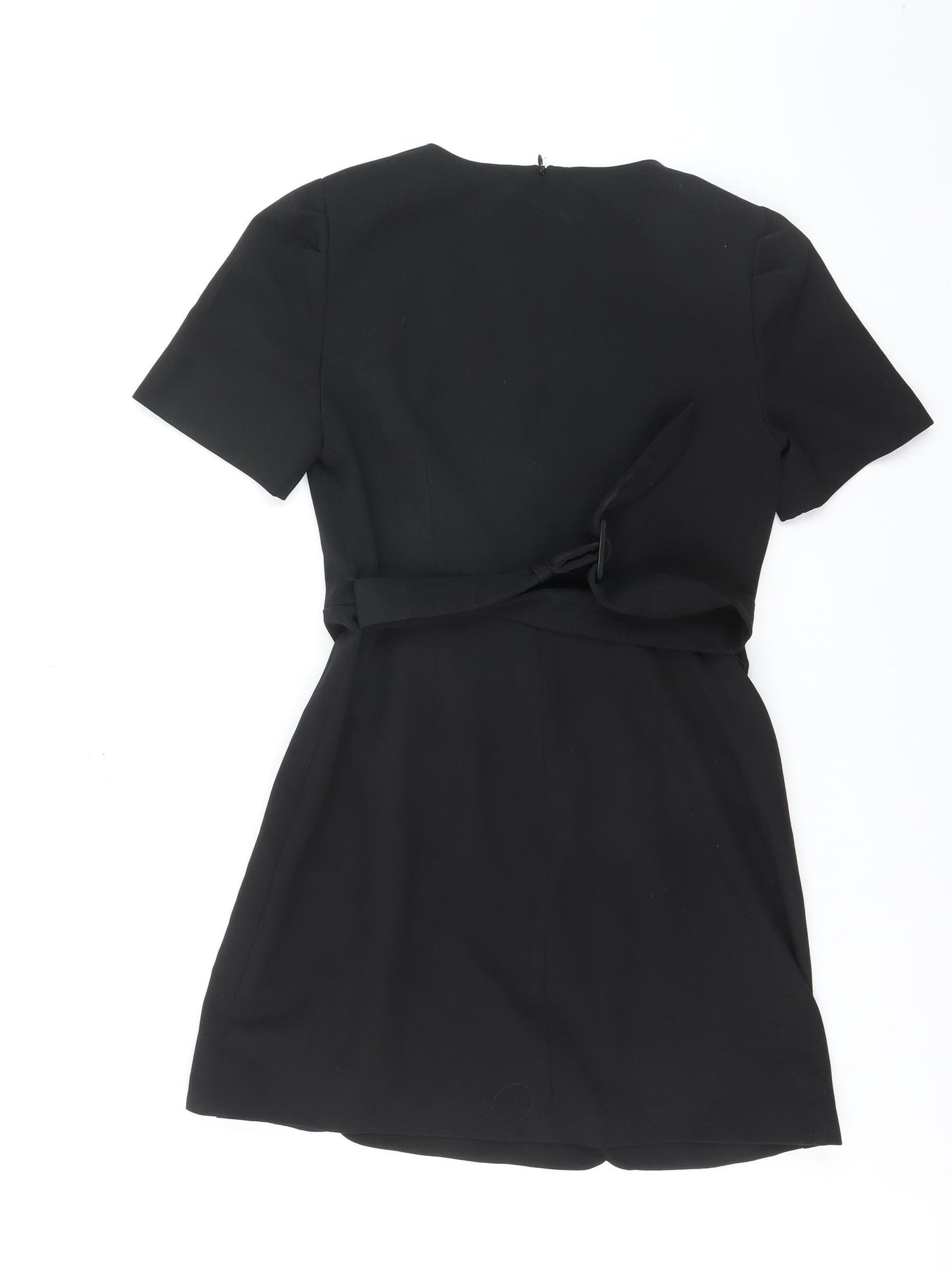 Oasis Women Black Short Sleeve V-Neck Shift Dress Size 12