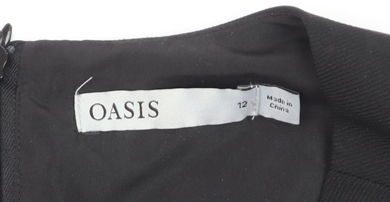 Oasis Women Black Short Sleeve V-Neck Shift Dress Size 12