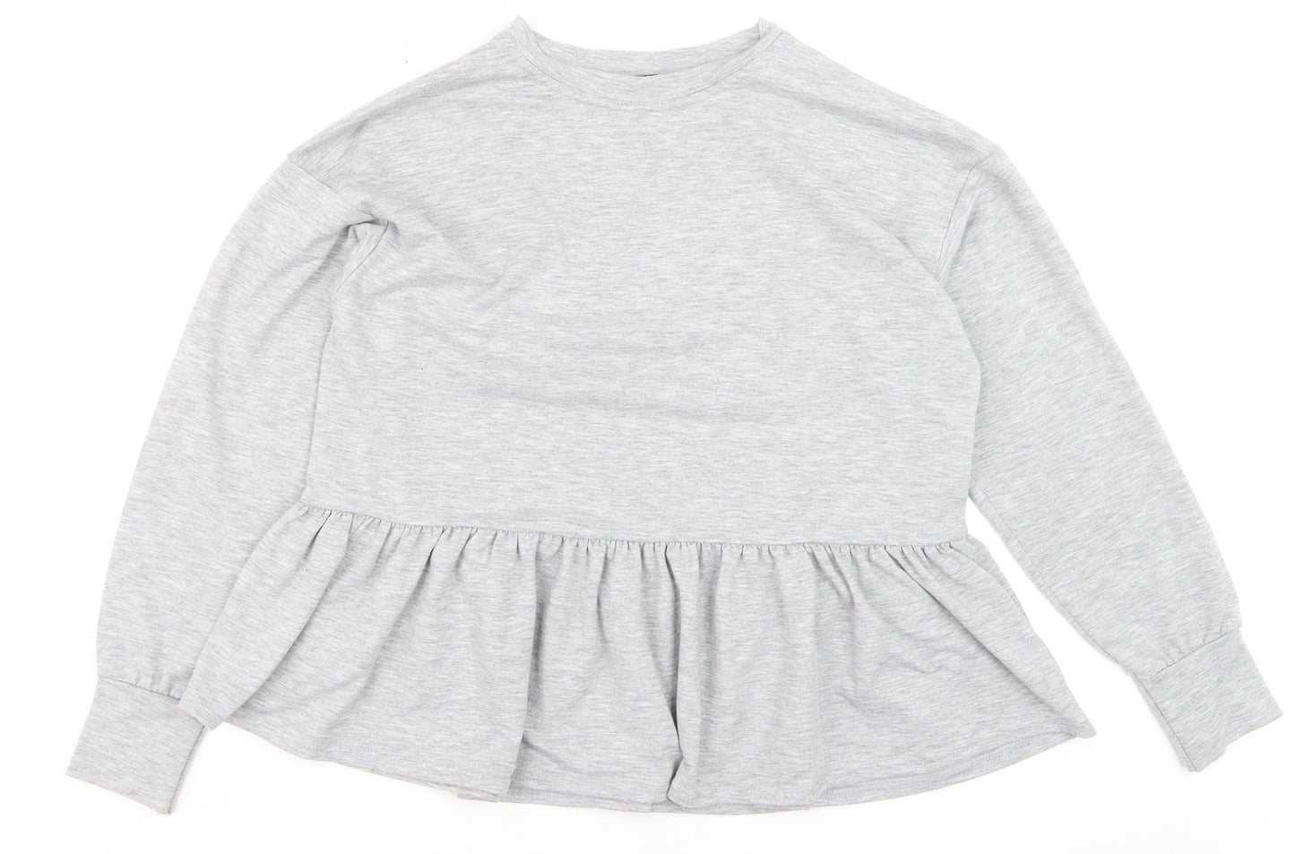 New Look Women Grey Long Sleeve Ruffle Hem Pullover Jumper Size S