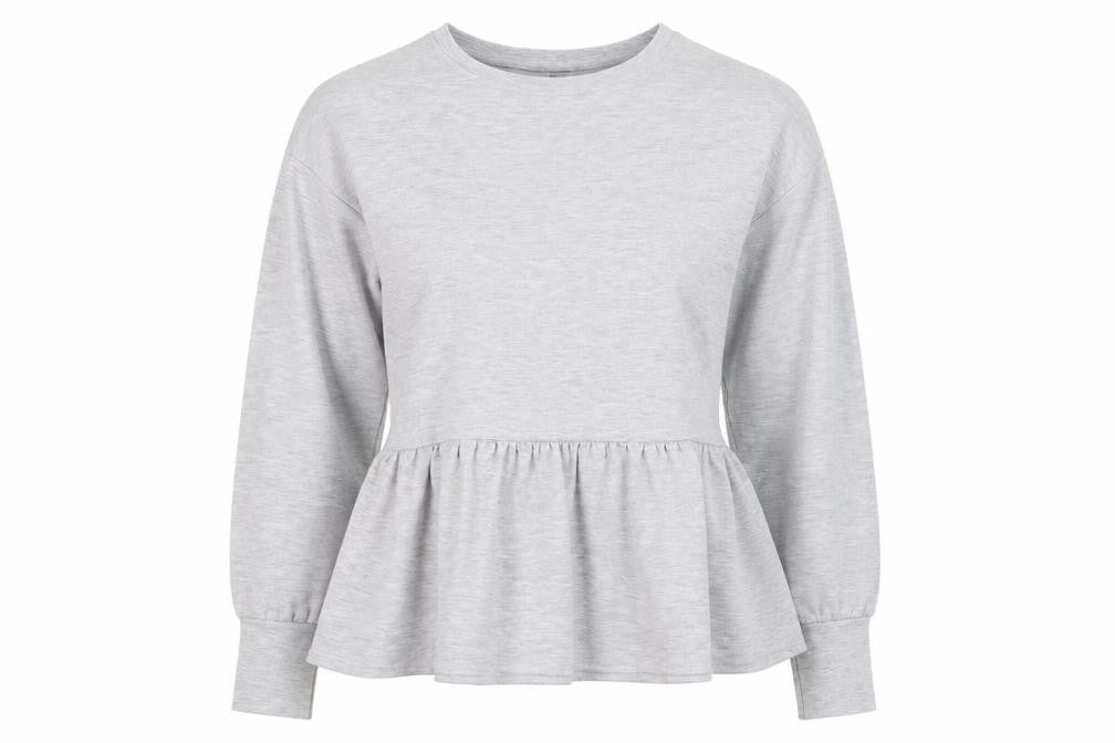 New Look Women Grey Long Sleeve Ruffle Hem Pullover Jumper Size S