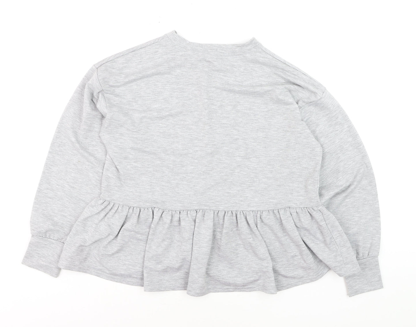 New Look Women Grey Long Sleeve Ruffle Hem Pullover Jumper Size S