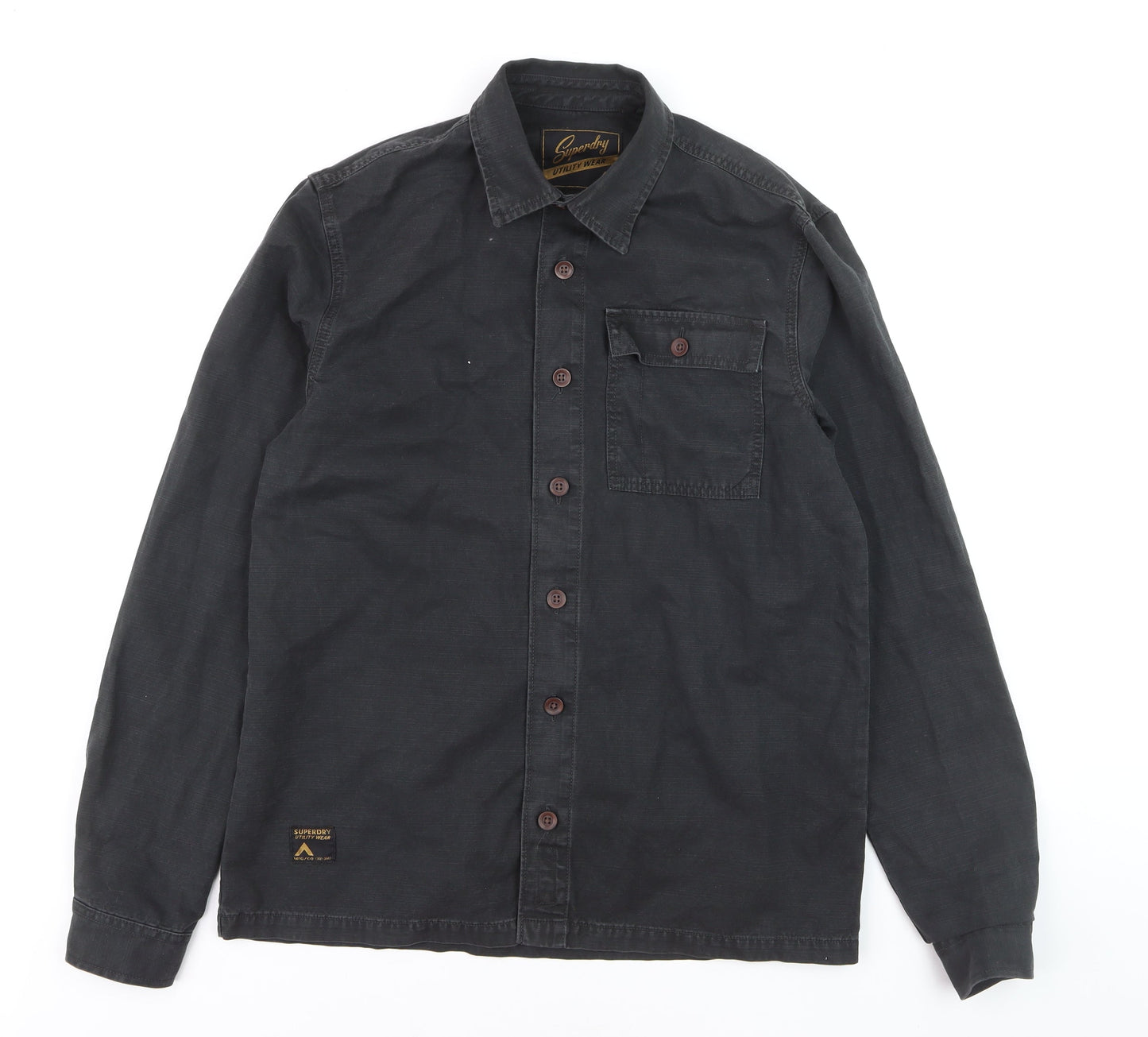 Superdry Men's Black Utility Wear Button-Up Cotton Shirt M