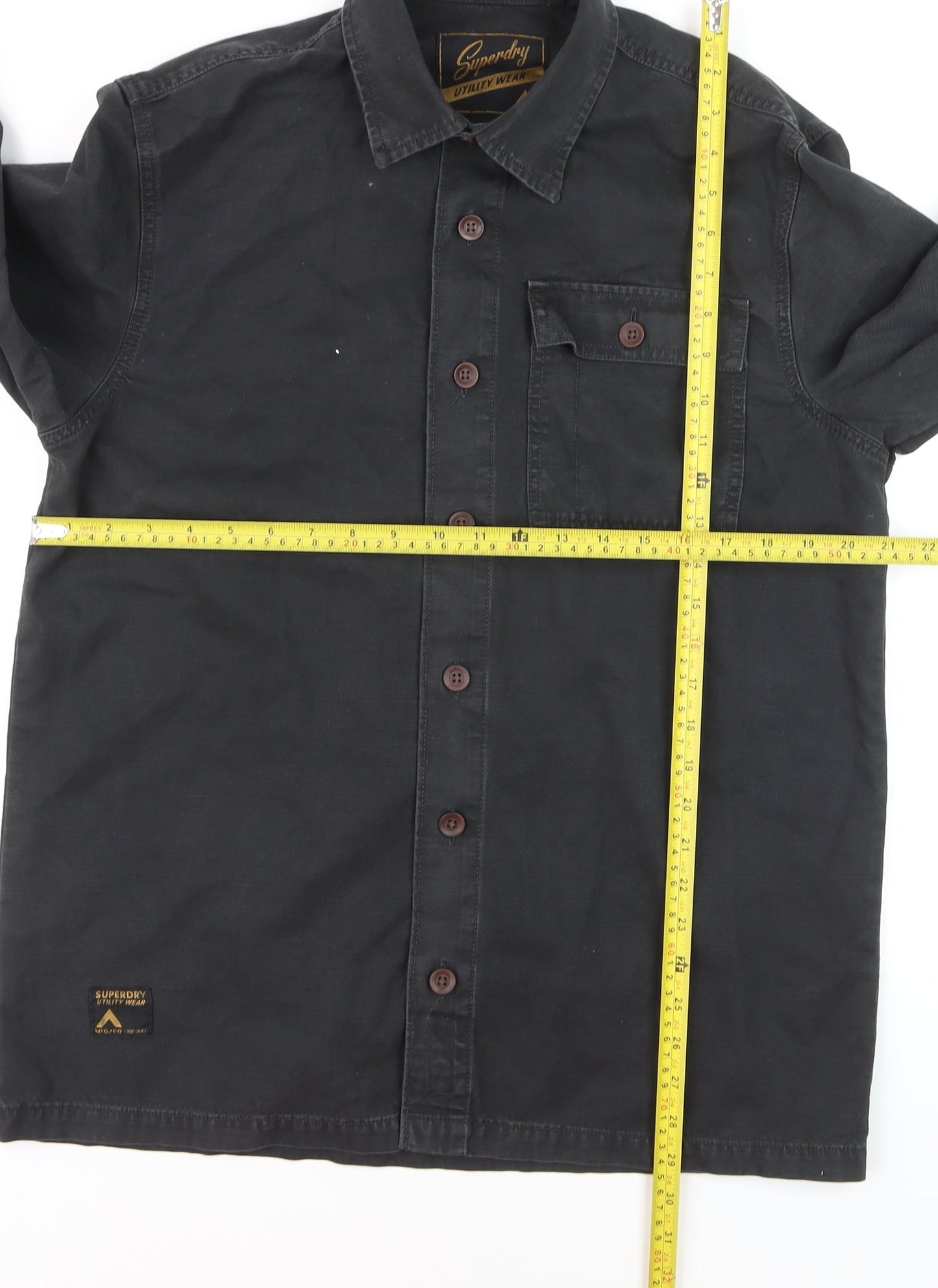 Superdry Men's Black Utility Wear Button-Up Cotton Shirt M