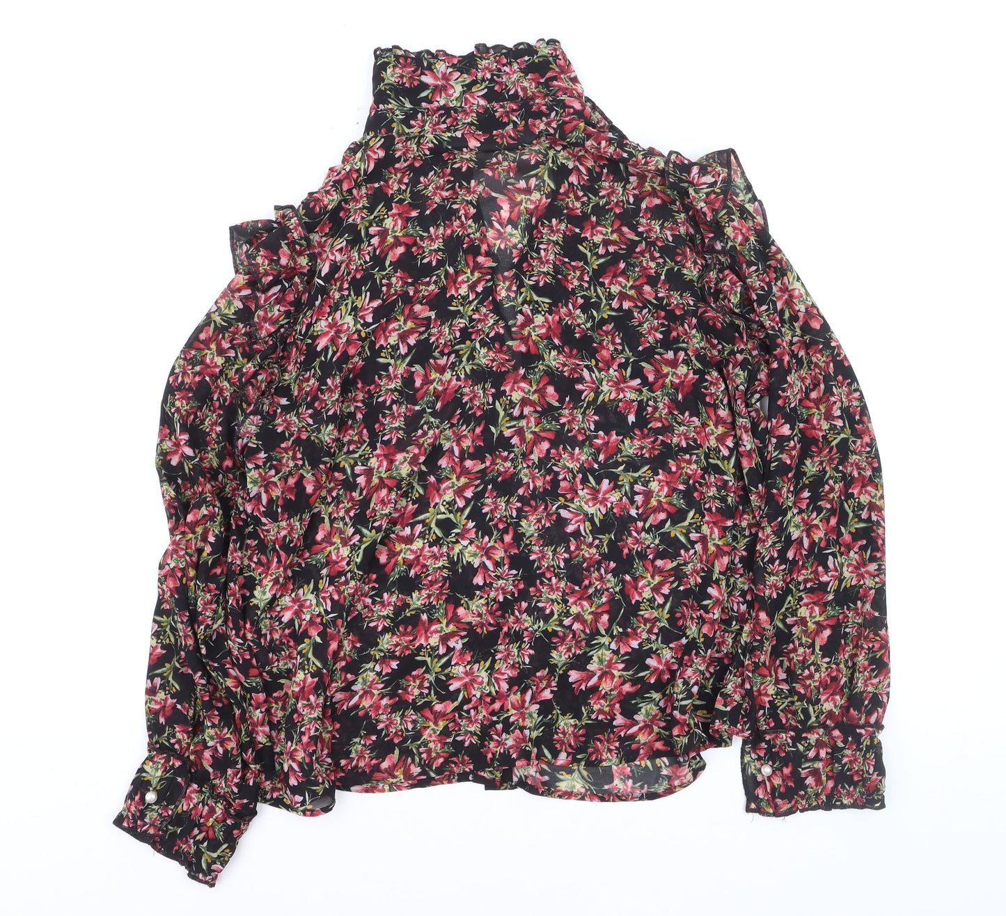 Zara Women Tunic Floral Chiffon Ruffle Blouse Multicoloured M