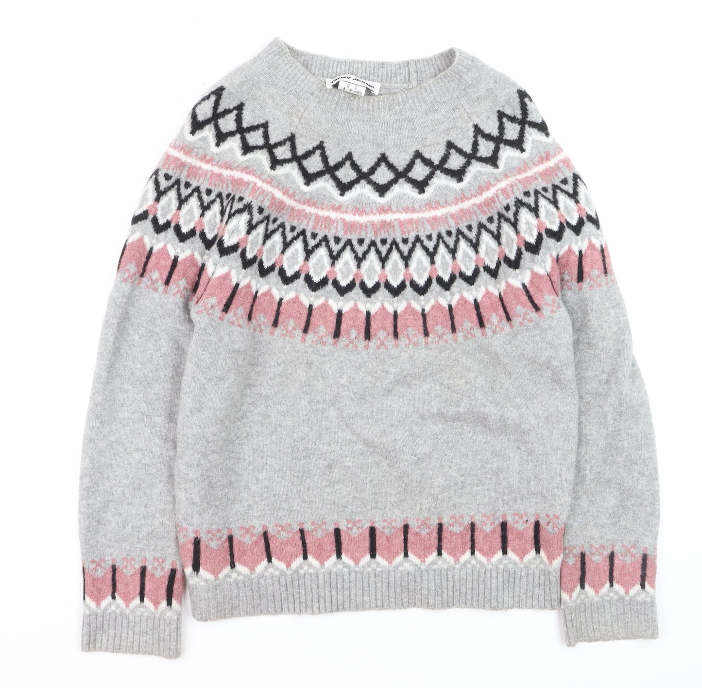 DKNY Jeans Women's Grey Fair Isle Knit Jumper Size M