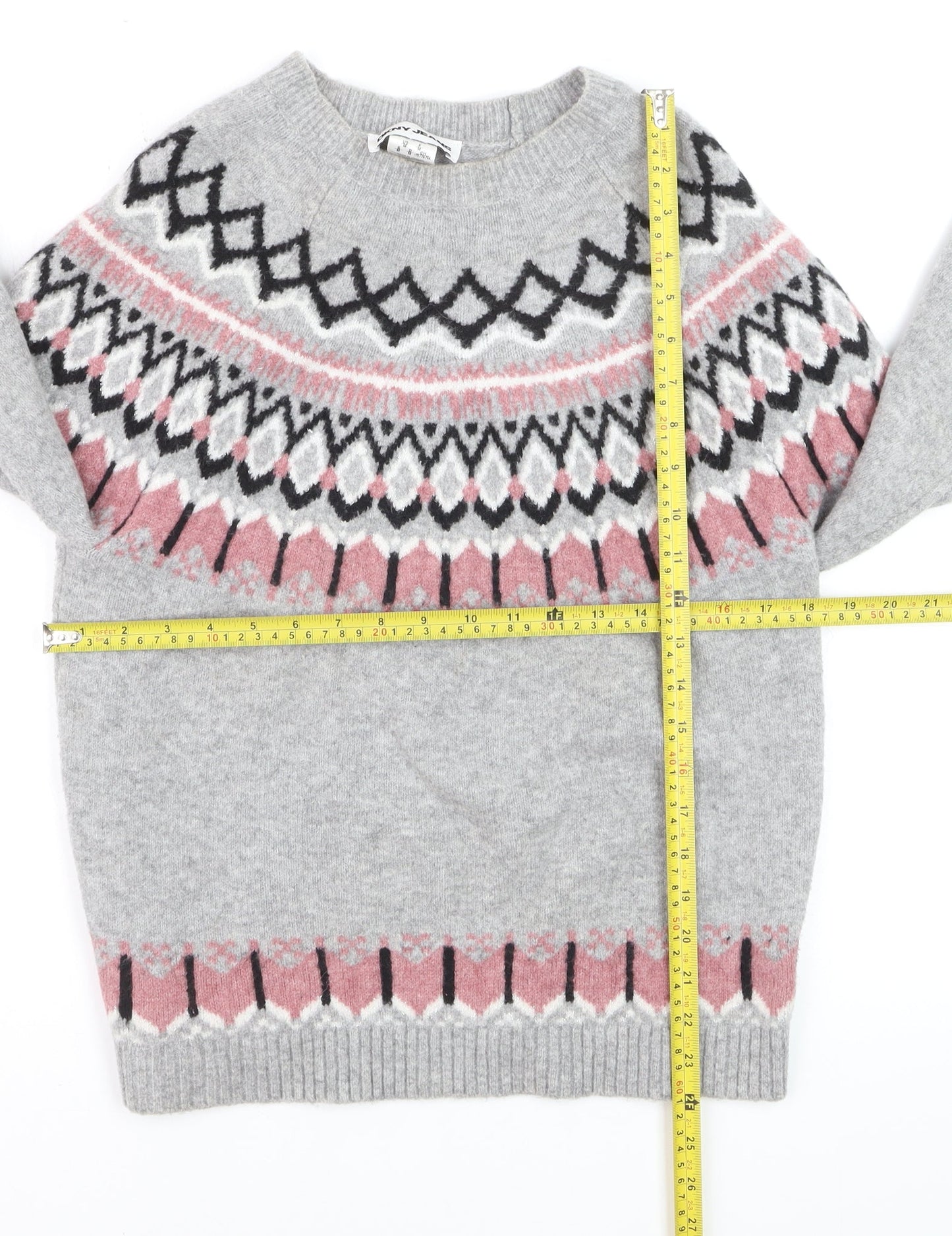DKNY Jeans Women's Grey Fair Isle Knit Jumper Size M