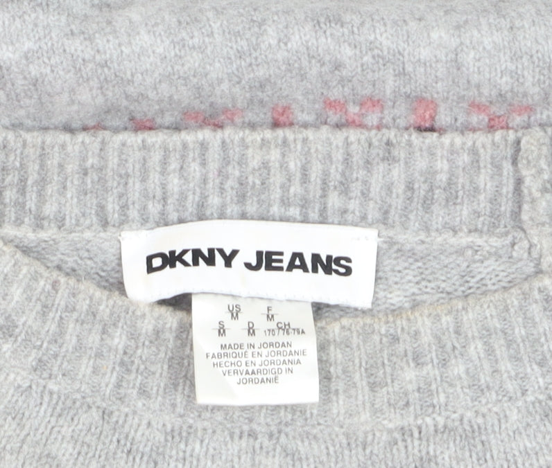 DKNY Jeans Women's Grey Fair Isle Knit Jumper Size M
