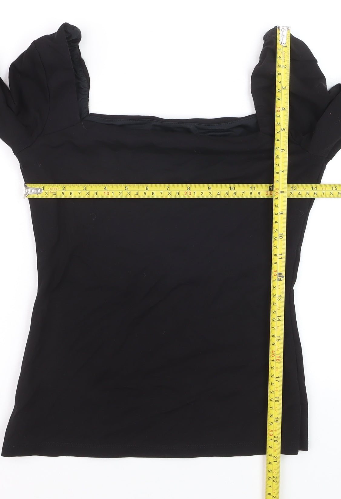 H&M Women's Black Square Neck Puff Sleeve Slim Fit Jumper Size S