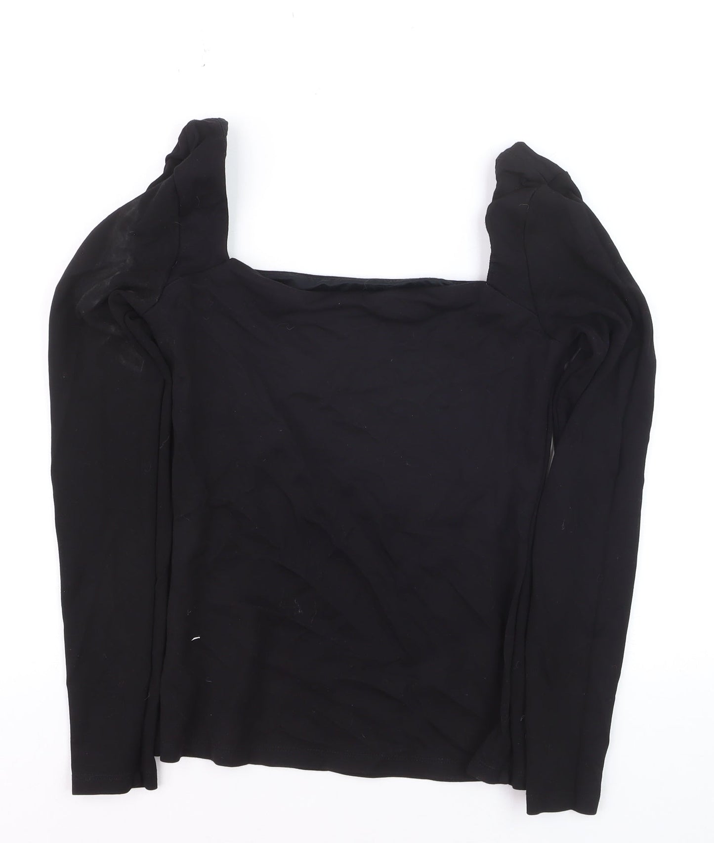 H&M Women's Black Square Neck Puff Sleeve Slim Fit Jumper Size S