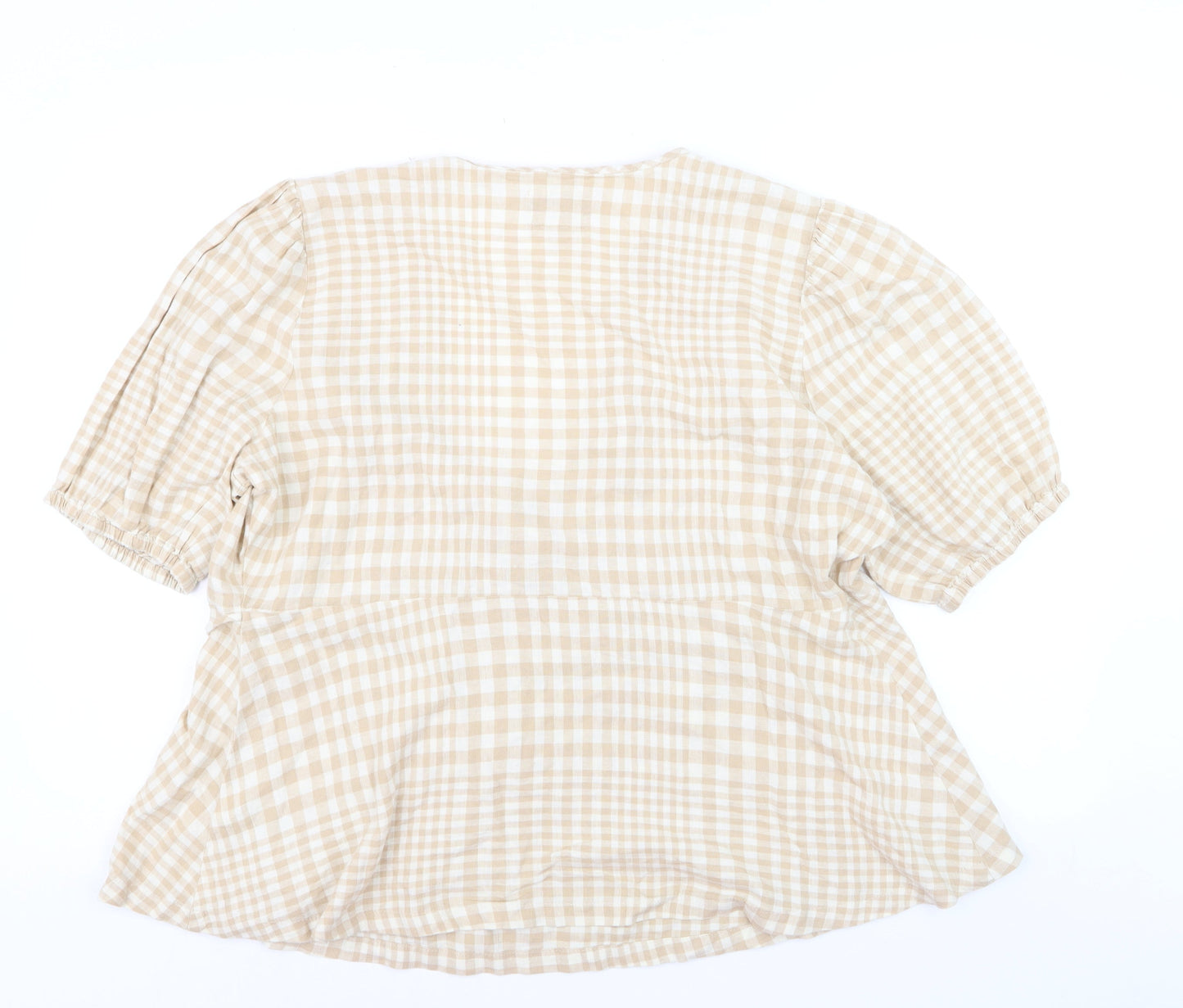 Marks and Spencer Women Beige Check Linen Blend Wrap Blouse Size 18