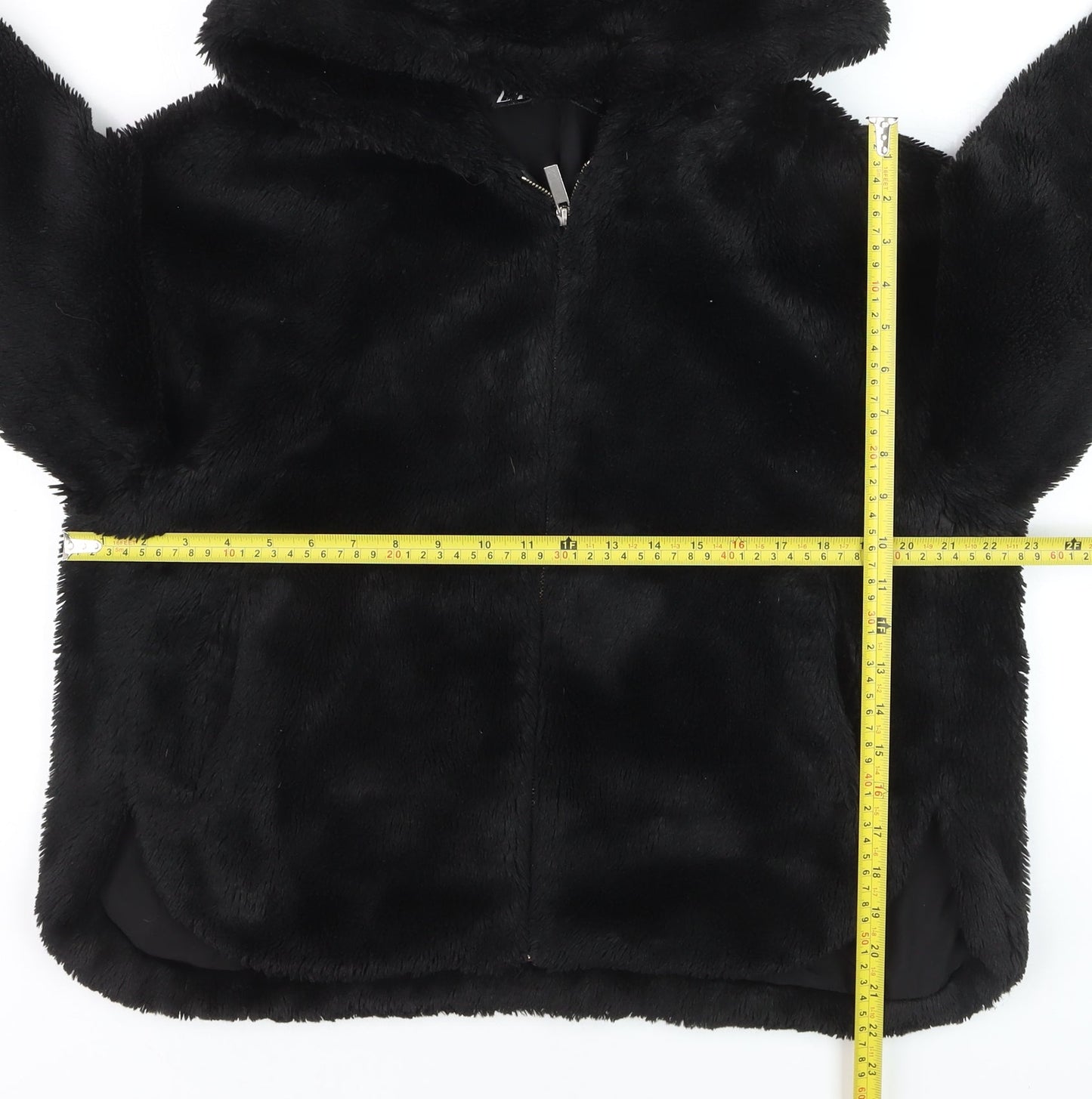 Zara Women's Black Faux Fur Hooded Zip Jacket Size 8