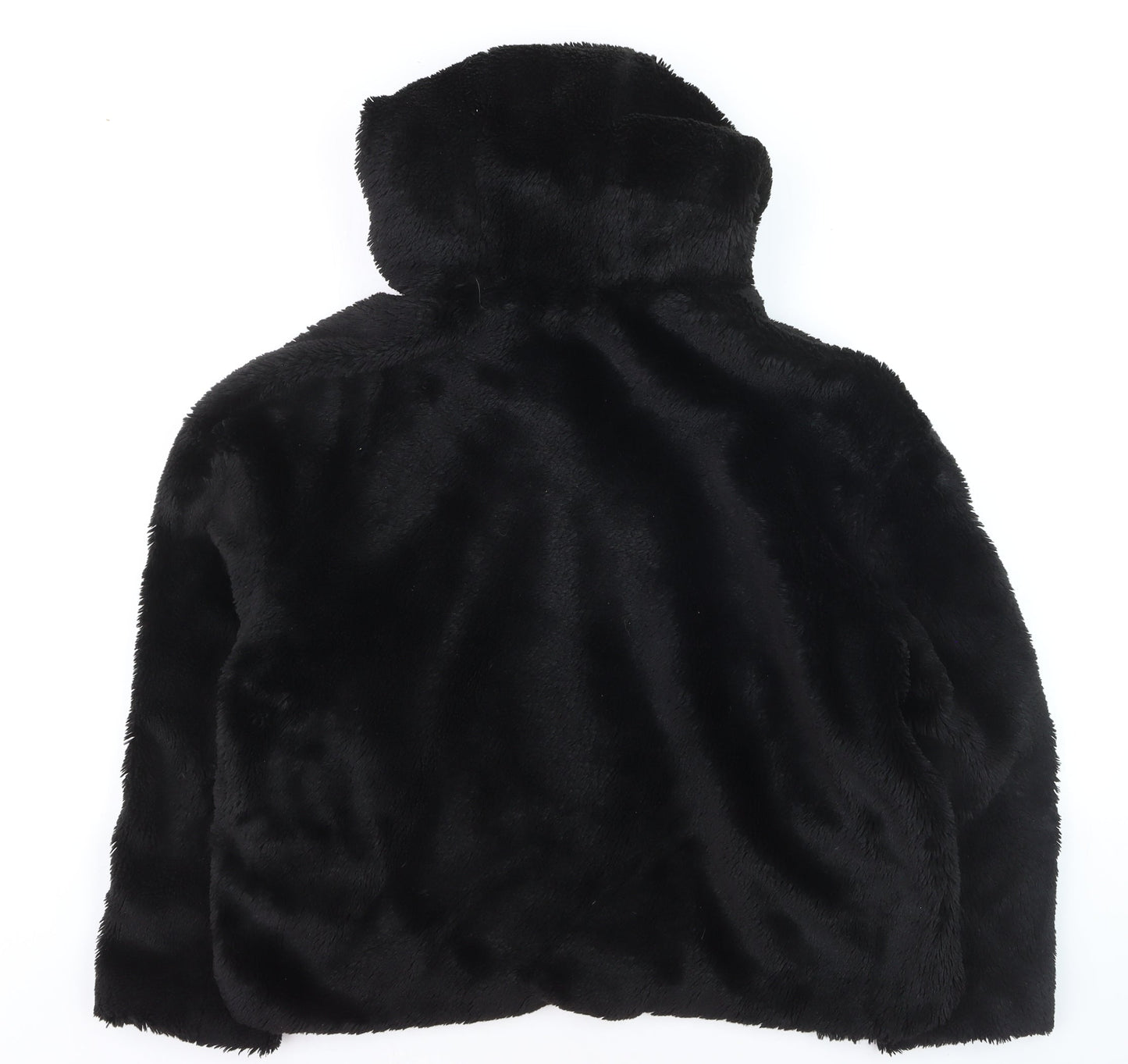 Zara Women's Black Faux Fur Hooded Zip Jacket Size 8