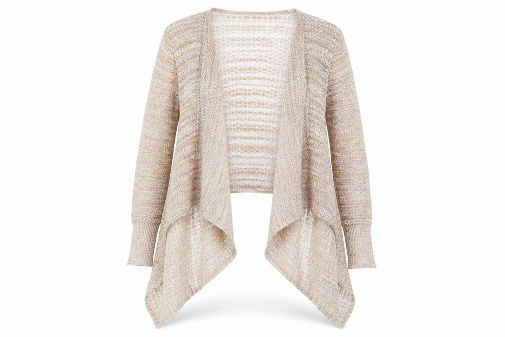 LIST Women’s Beige Open Knit Long Sleeve Cardigan Lightweight Size M
