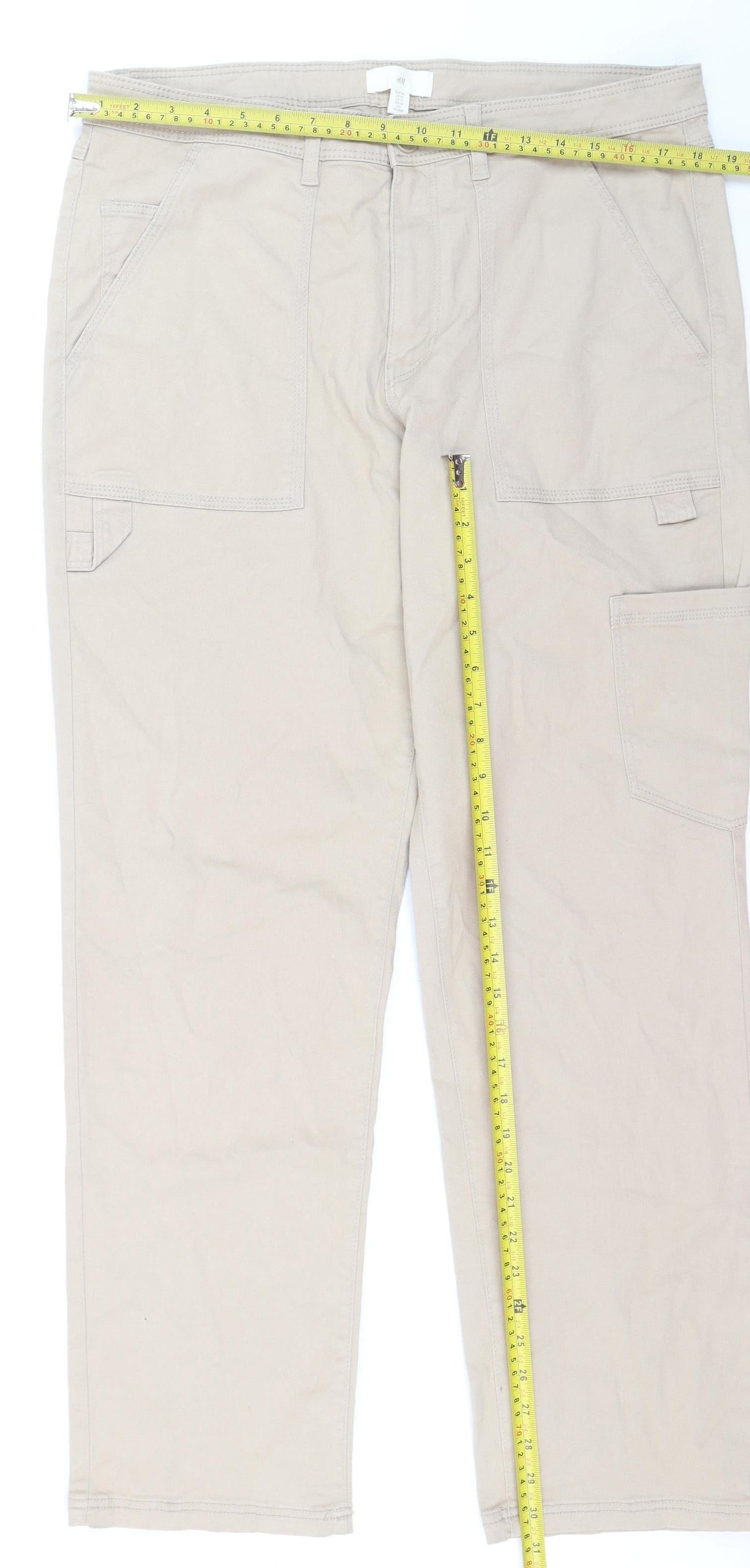 H&M Women Beige Straight Cargo Pocket Jeans Size 12