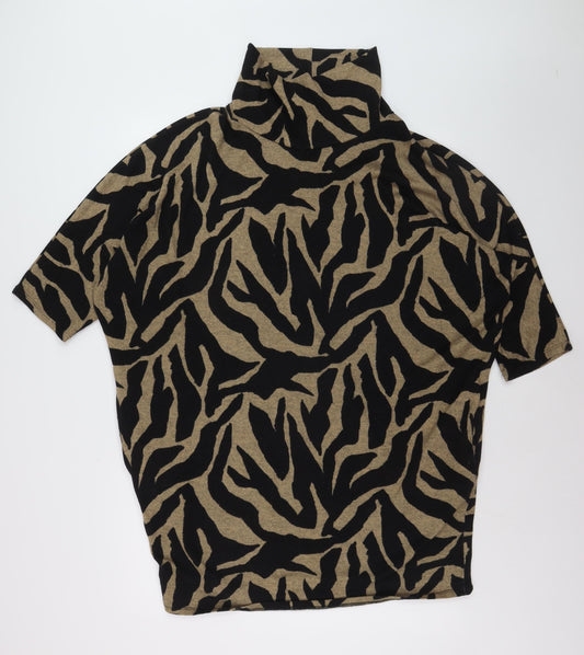 Apricot Womens Brown Animal Print Roll Neck Short Sleeve Jumper M