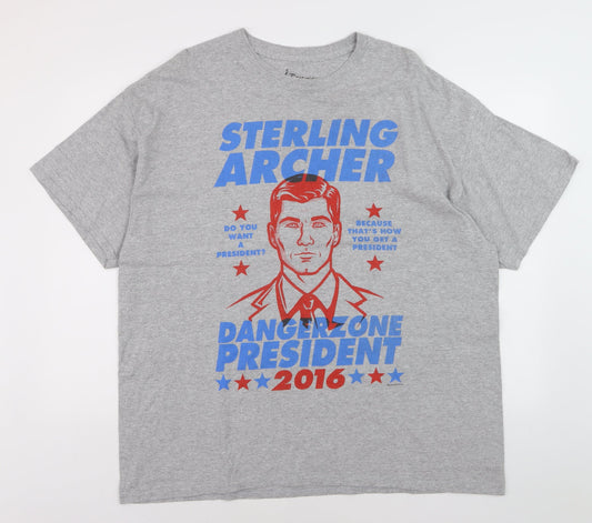 Rock Me Apparel Men's Grey Sterling Archer Graphic T-Shirt XL