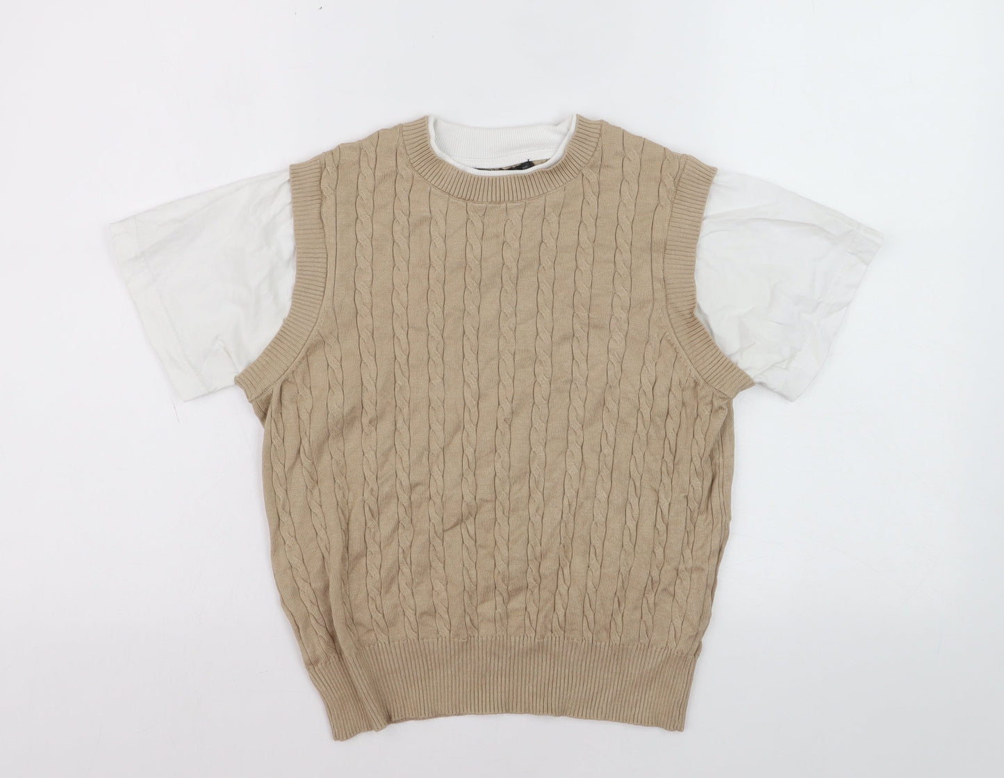 Dunnes Women Beige Cable-Knit Sleeveless Vest Jumper Size S