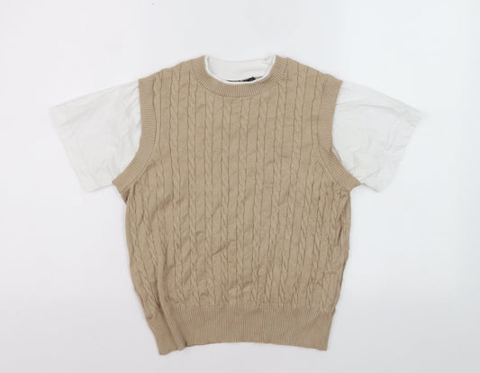 Dunnes Women Beige Cable-Knit Sleeveless Vest Jumper Size S