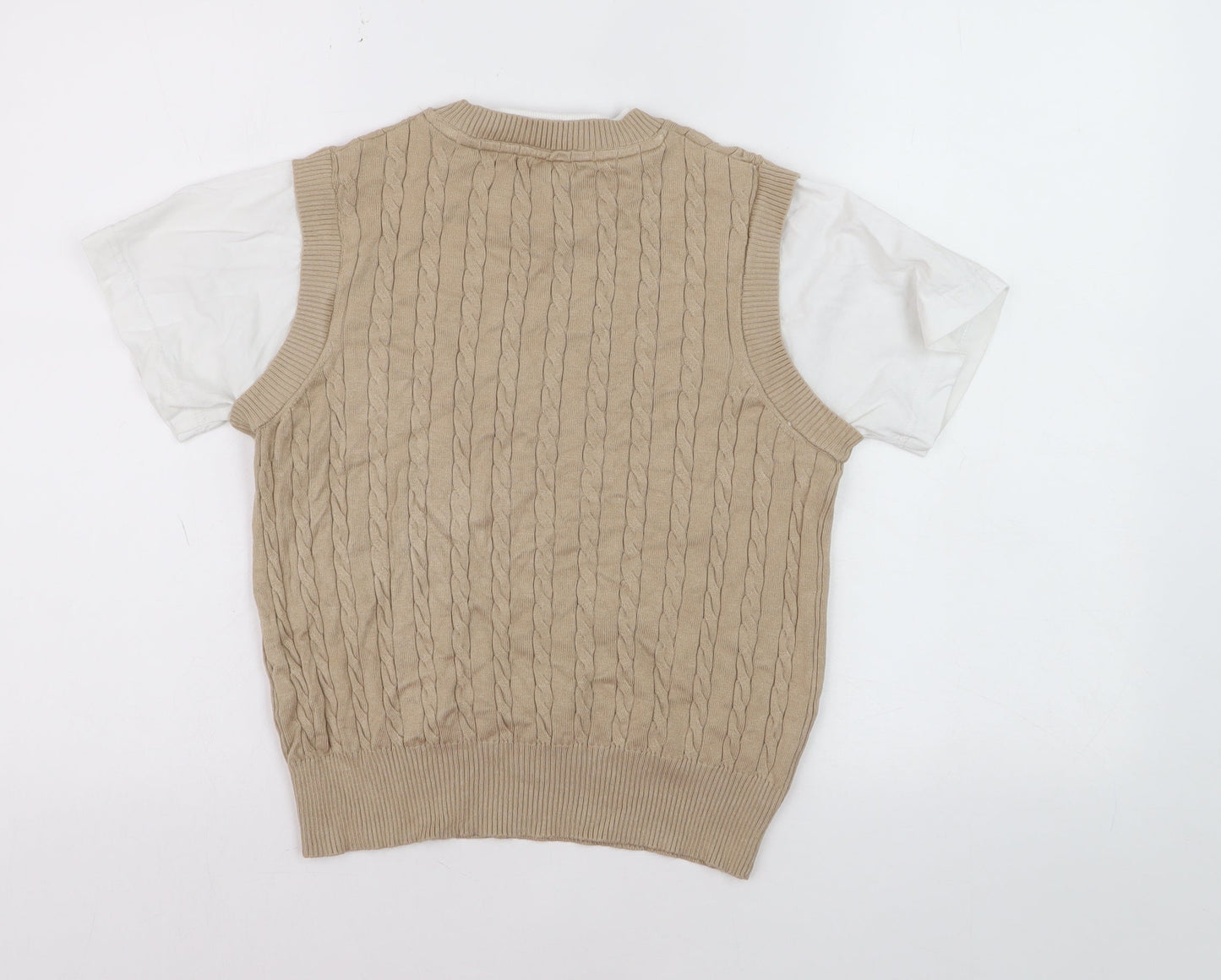 Dunnes Women Beige Cable-Knit Sleeveless Vest Jumper Size S