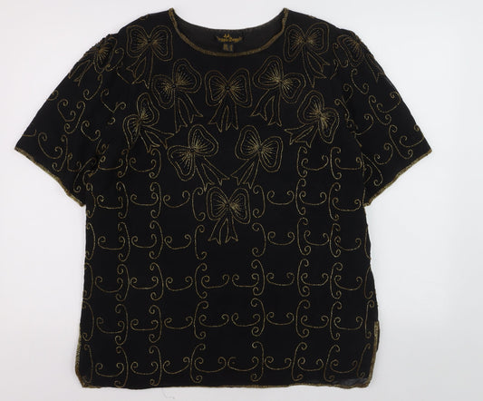 Razzle Dazzle Women's Black Beaded Silk Blouse Size 16