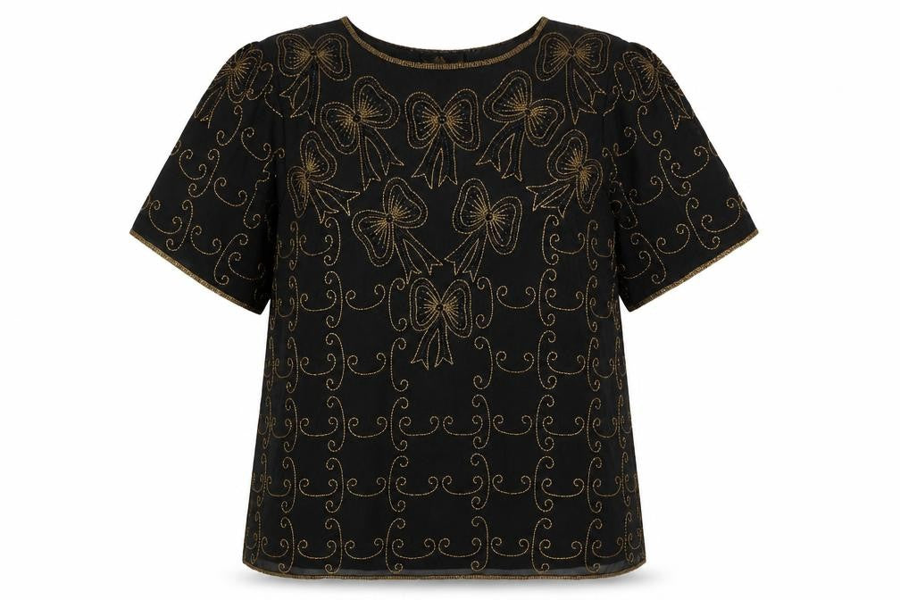 Razzle Dazzle Women's Black Beaded Silk Blouse Size 16