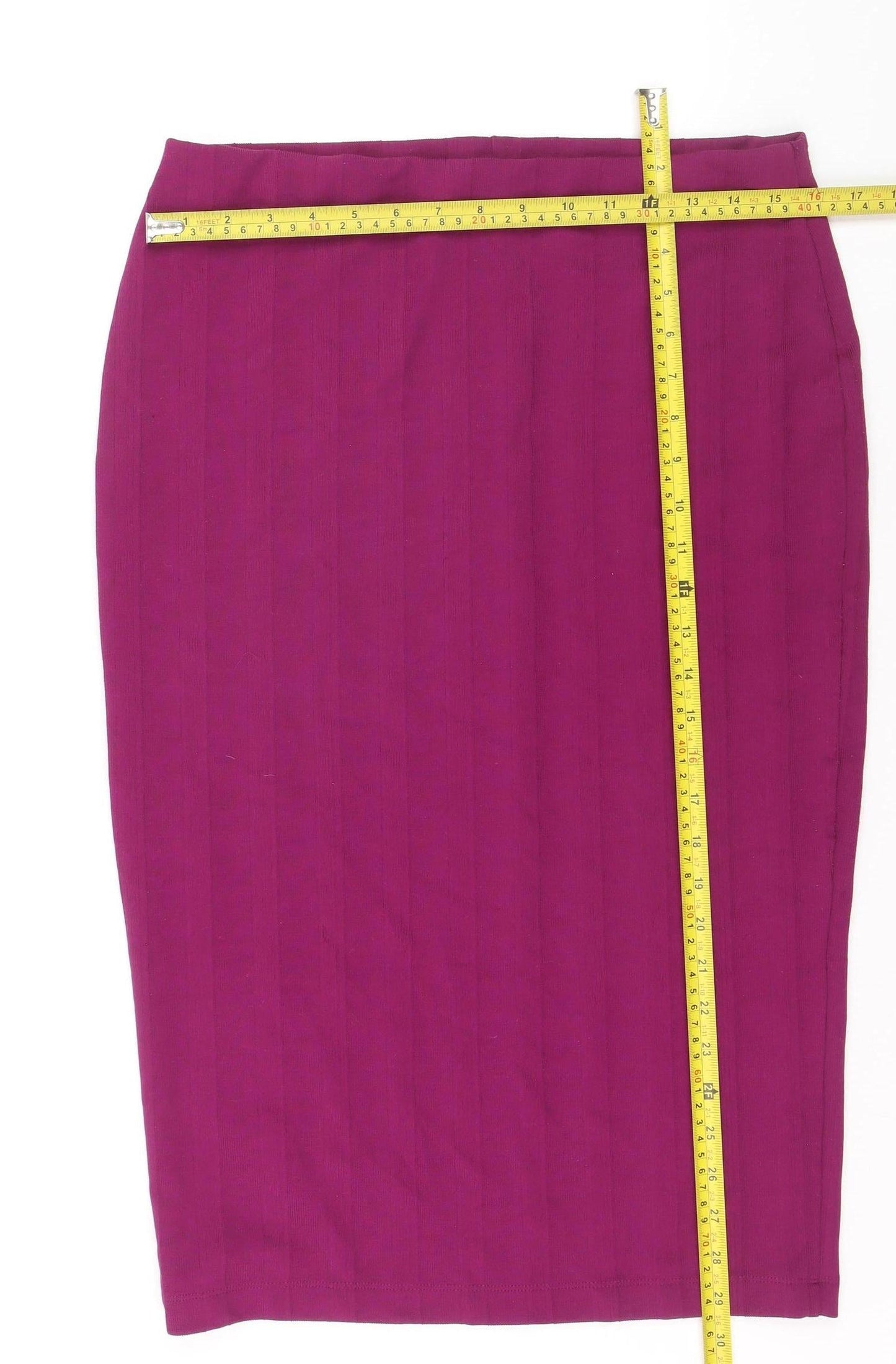 Zara Women Purple Pencil Skirt L Stretch Jersey Knee Length