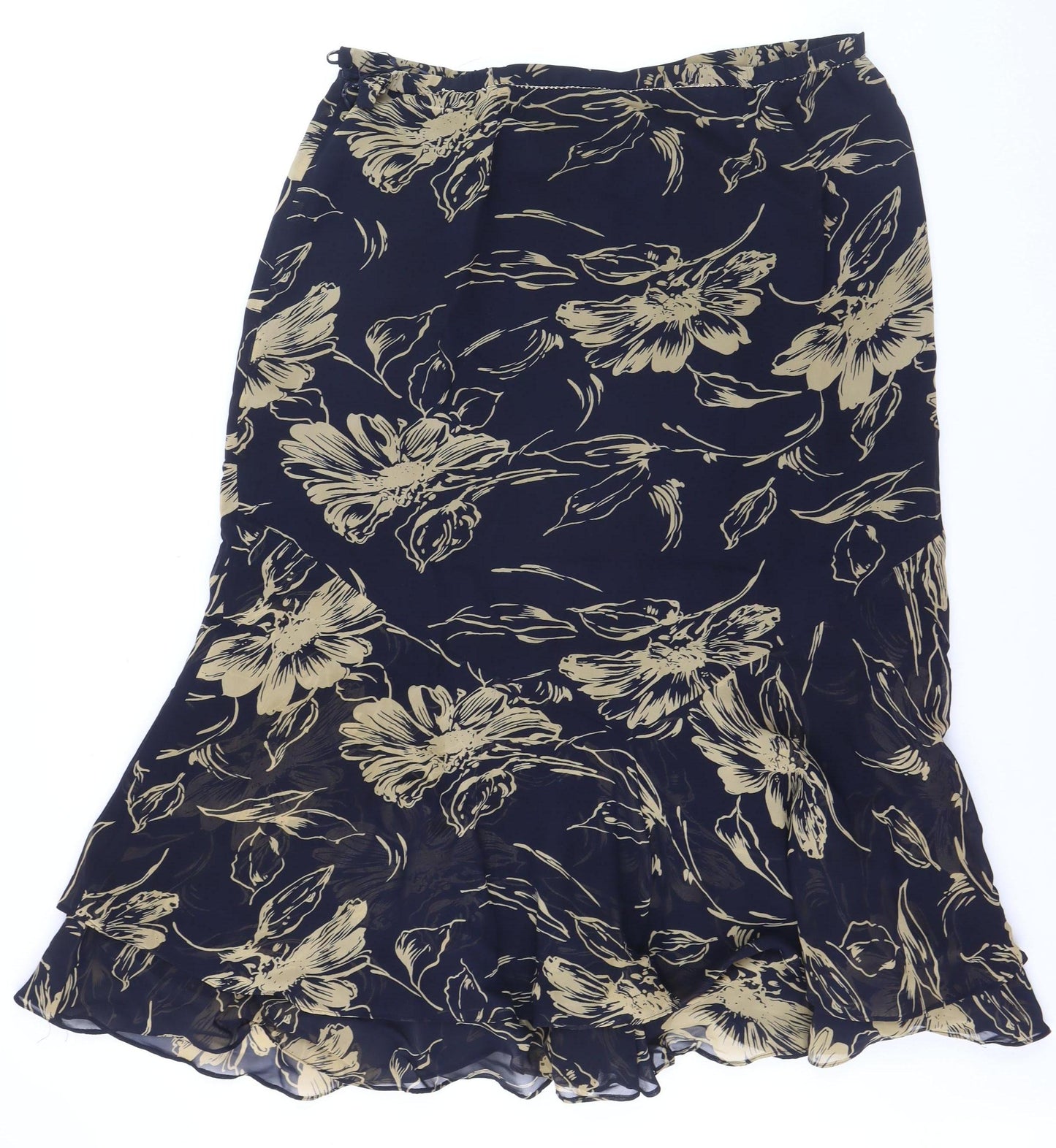 Jacques Vert Women Blue Floral Flare Midi Skirt Size 18