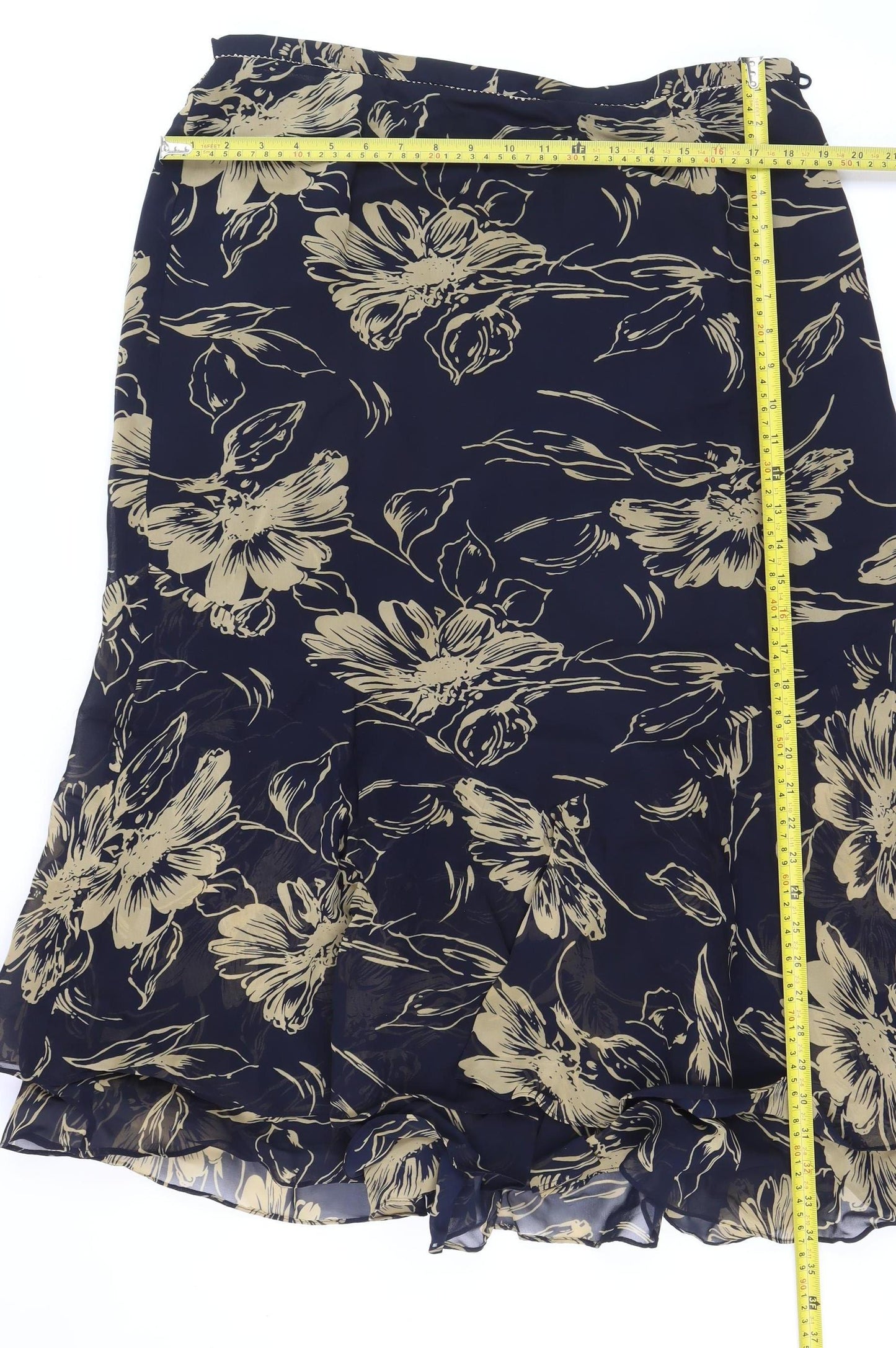 Jacques Vert Women Blue Floral Flare Midi Skirt Size 18