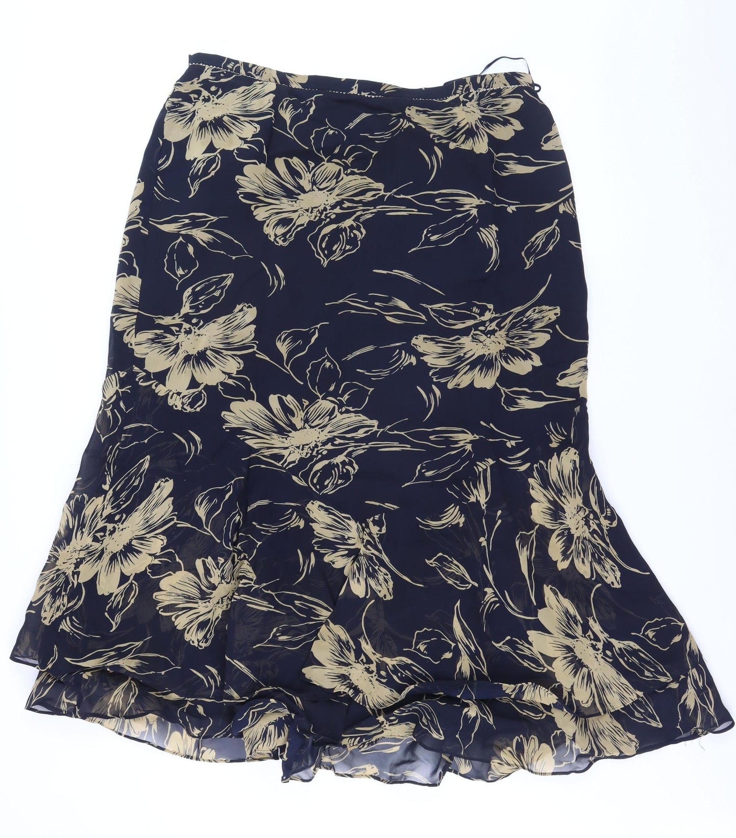 Jacques Vert Women Blue Floral Flare Midi Skirt Size 18