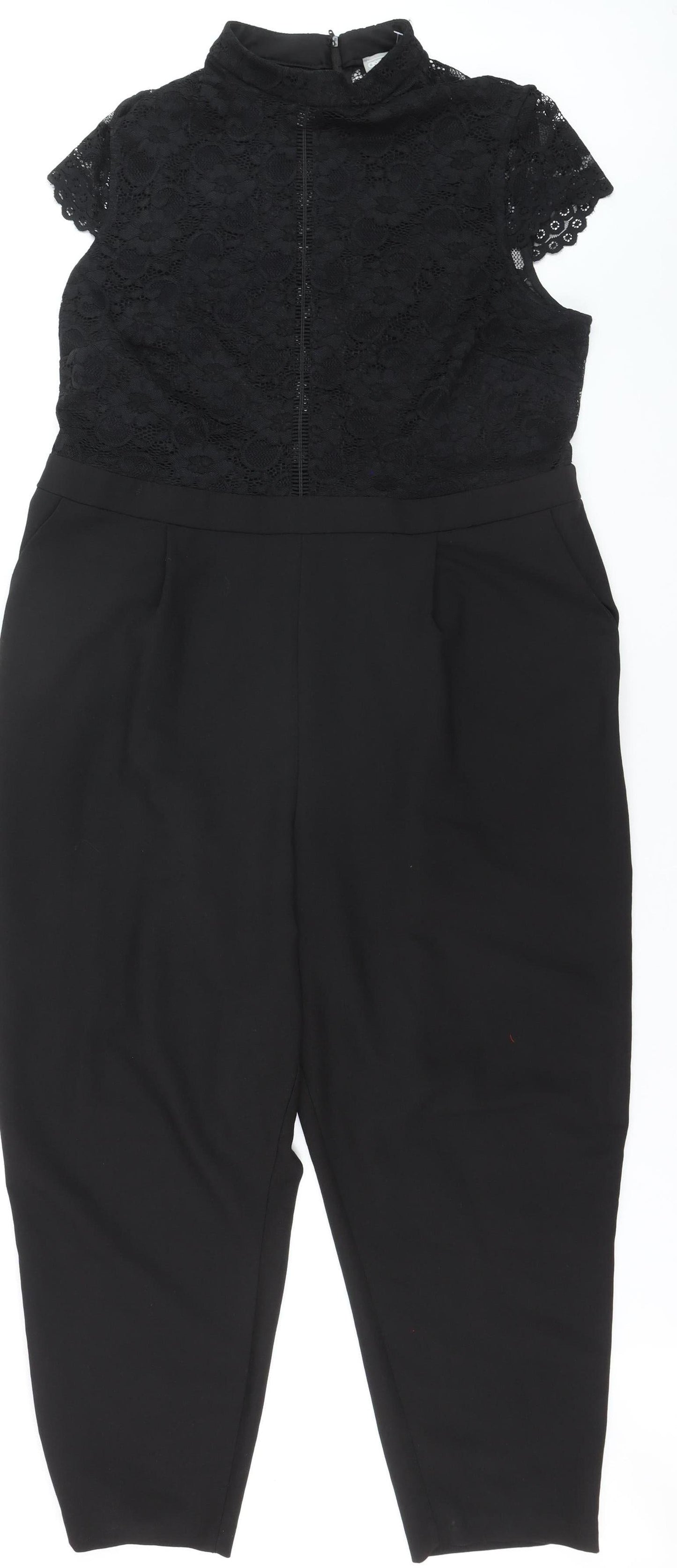 ASOS Women's Black Lace High Neck Short Sleeve Jumpsuit Size 20