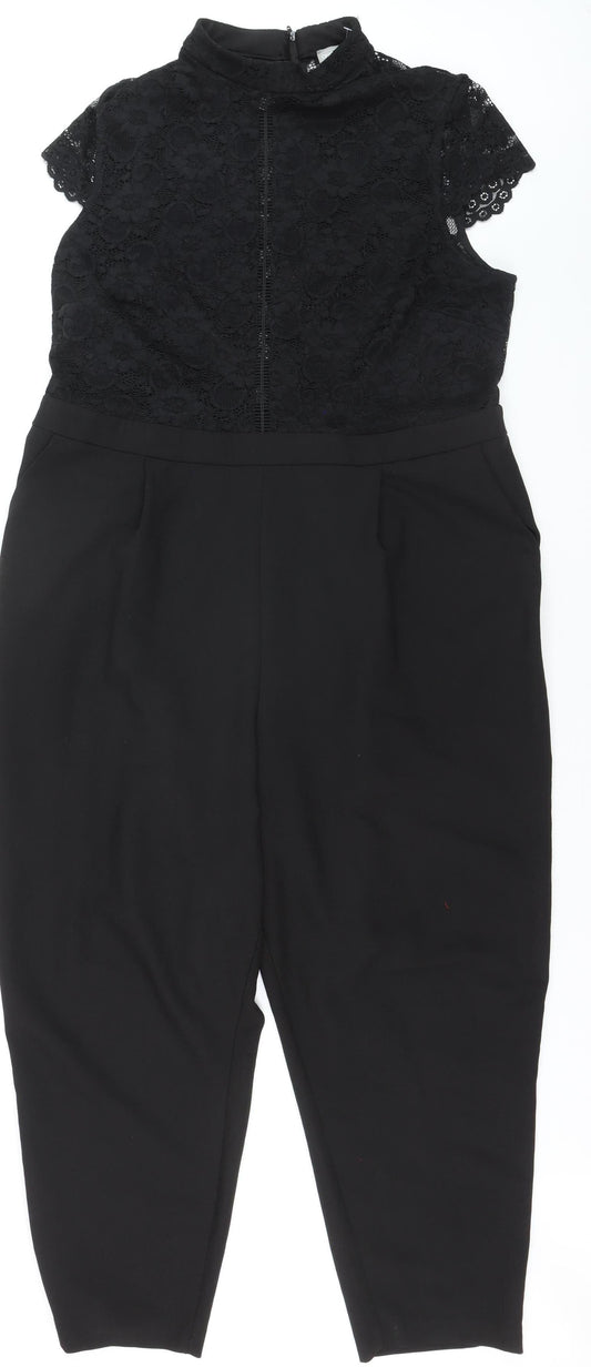 ASOS Women's Black Lace High Neck Short Sleeve Jumpsuit Size 20