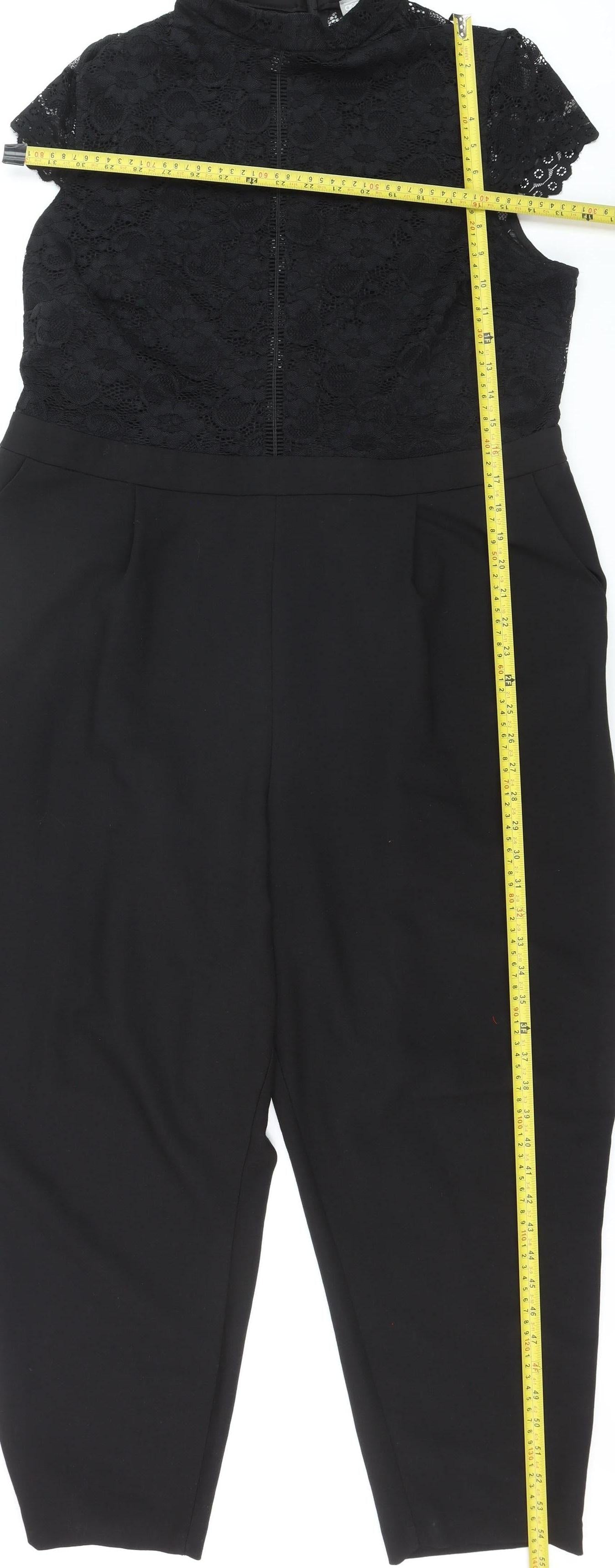 ASOS Women's Black Lace High Neck Short Sleeve Jumpsuit Size 20